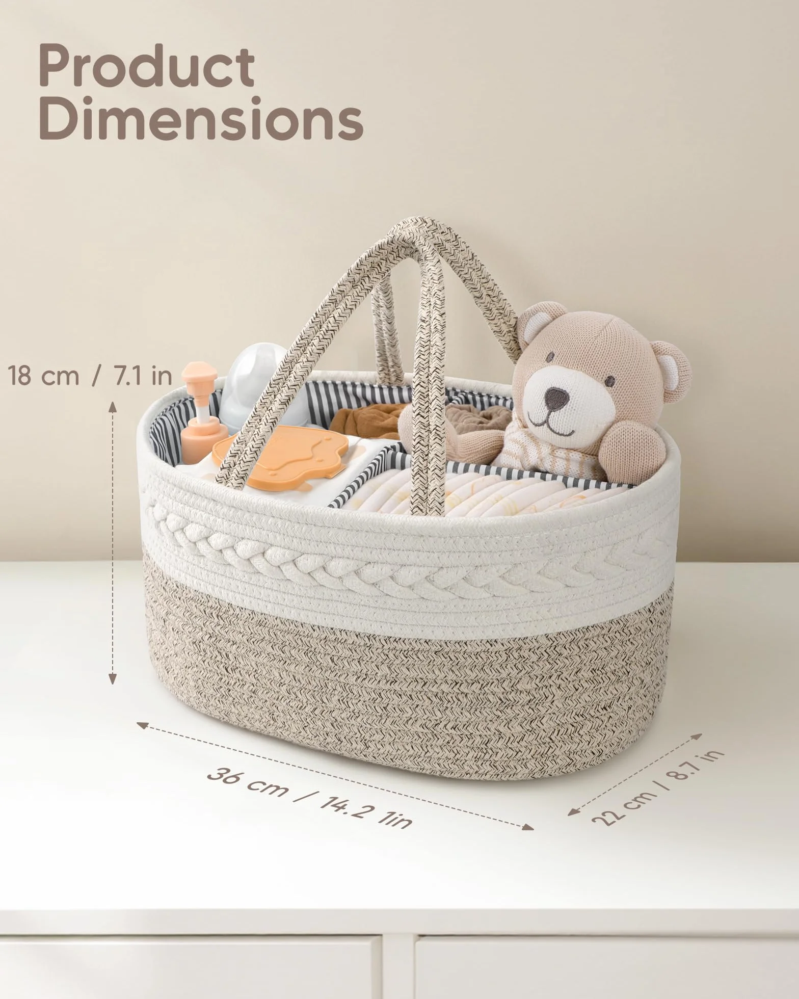 Maliton Panier Rangement Bébé avec Compartiments en Corde Coton pour Nouveau-né