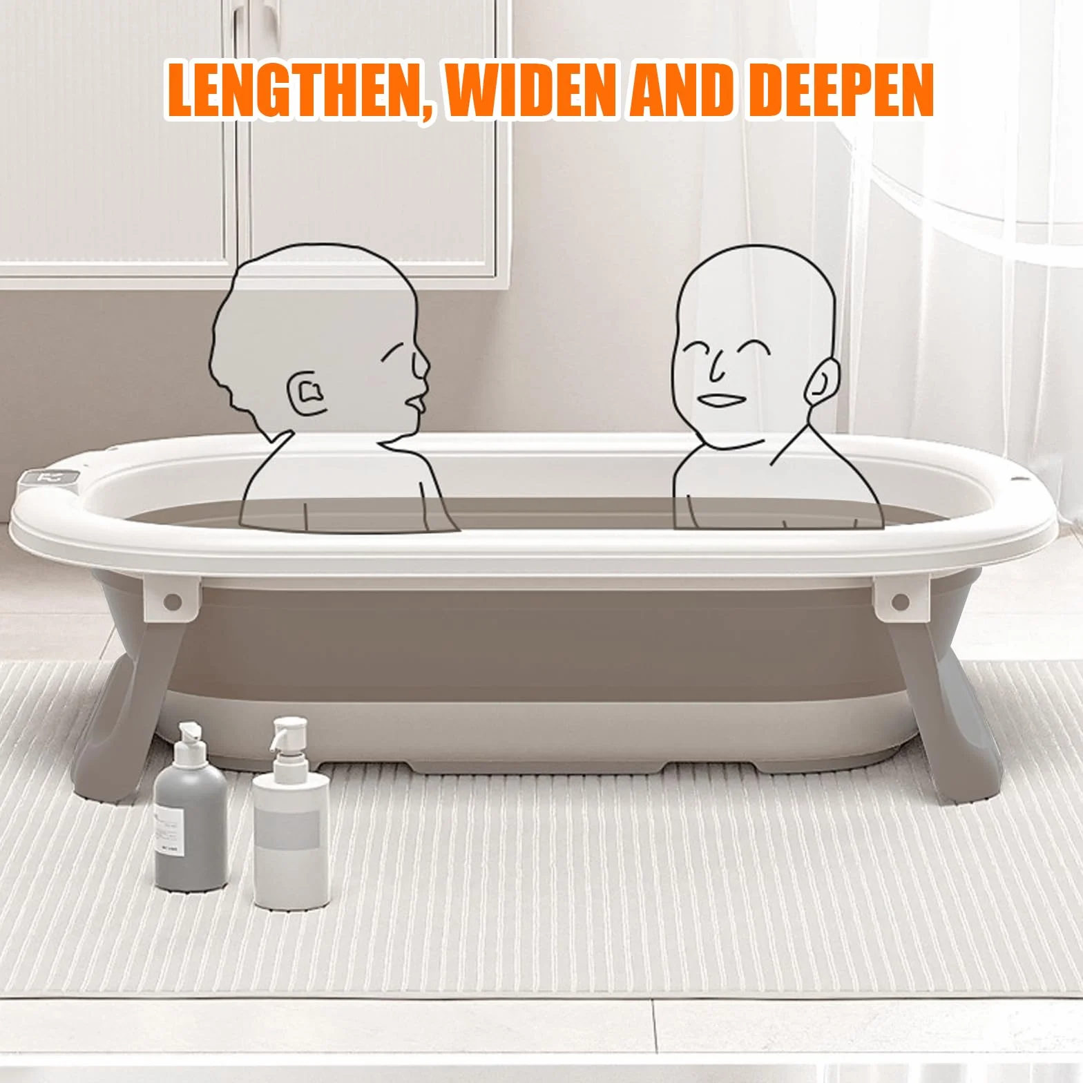 Baignoire Enfants Pliable XXL avec Transat de Bain et Thermomètre Intégré Baignoire Sur Pied Cadeau Naissance