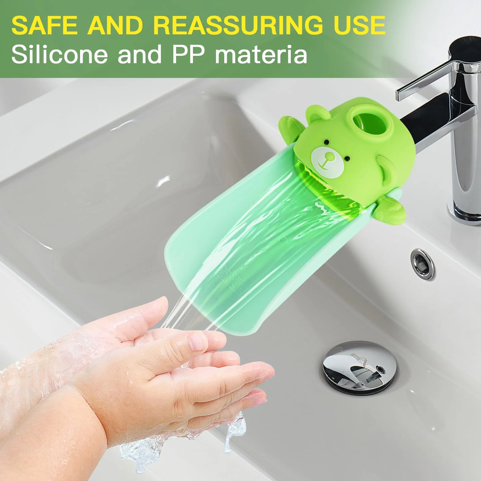 Rallonge de robinet enfant avec effet capteur de température en silicone Vert