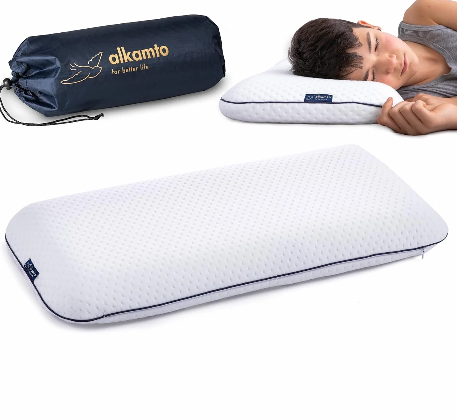 Alkamto Oreiller Orthopédique Enfants 66 x 33 cm Certifié Oeko-Tex 3-8 Ans