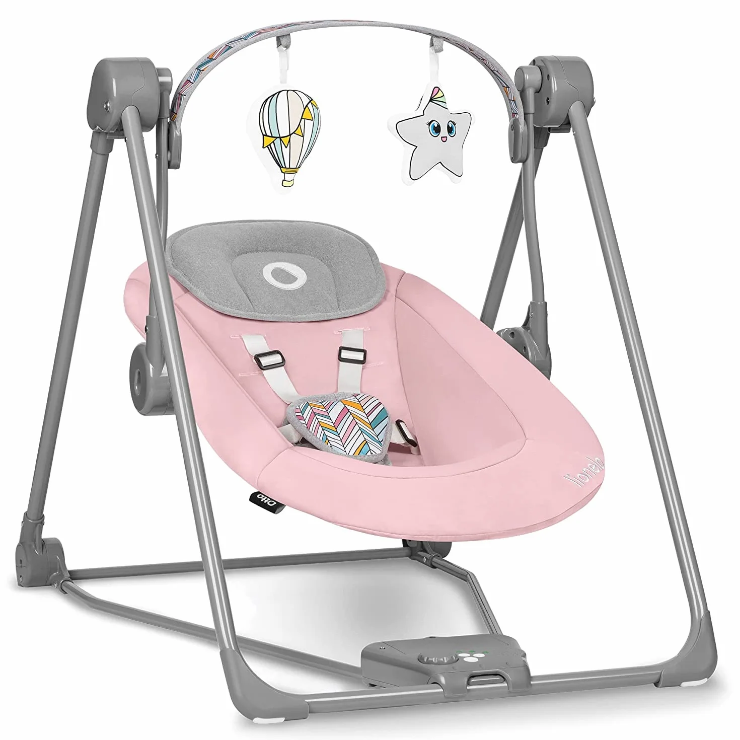 LIONELO Otto Transat Bebe Balancelle jusqu'à 9 kg, Jouets Interactifs, Sons de la Nature, 5 Vitesses de Bercement