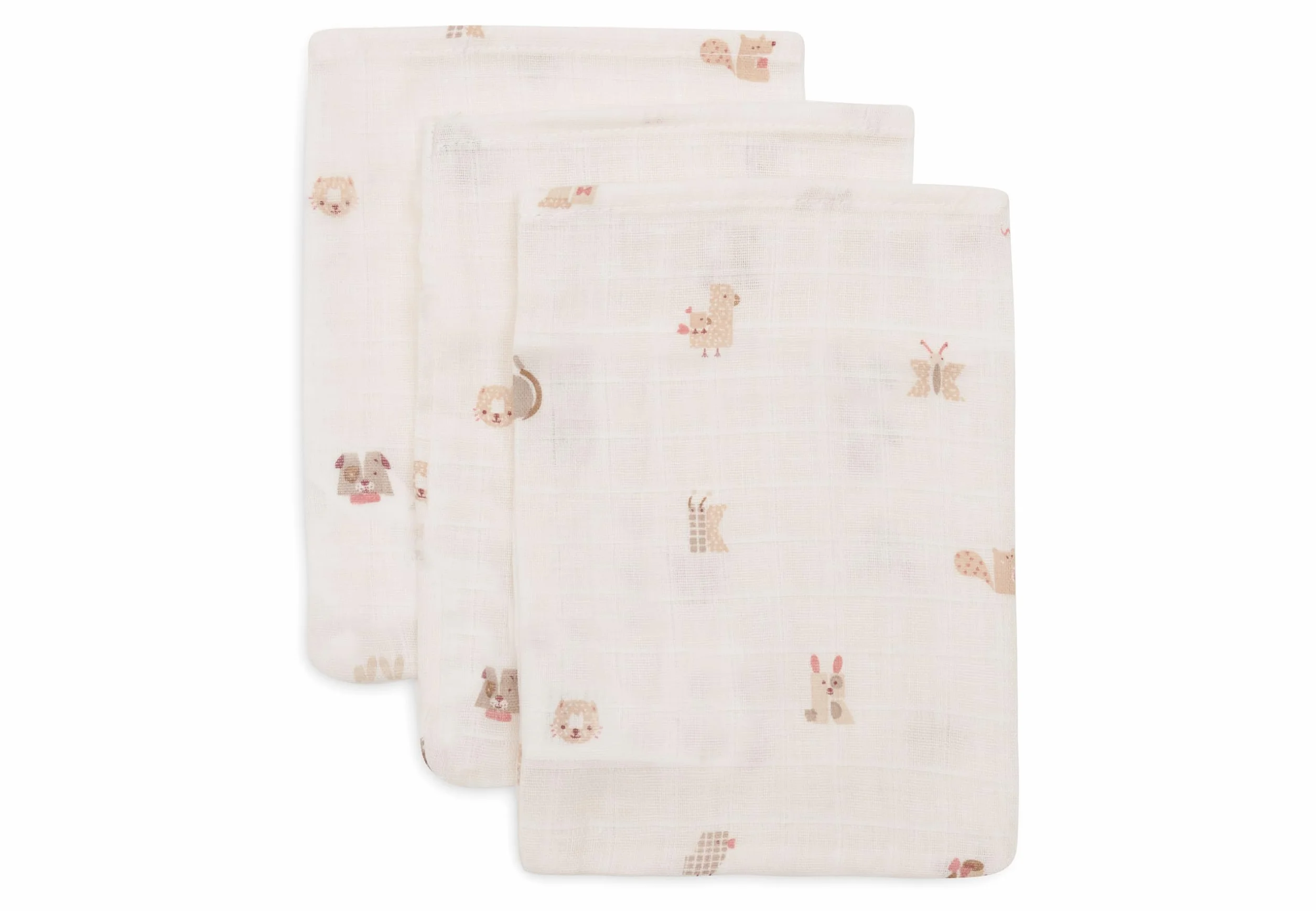 Jollein Gants de Toilette Bébé Animal Friends Lot de 3 15x20 cm Mousseline 100% Coton OEKO-TEX