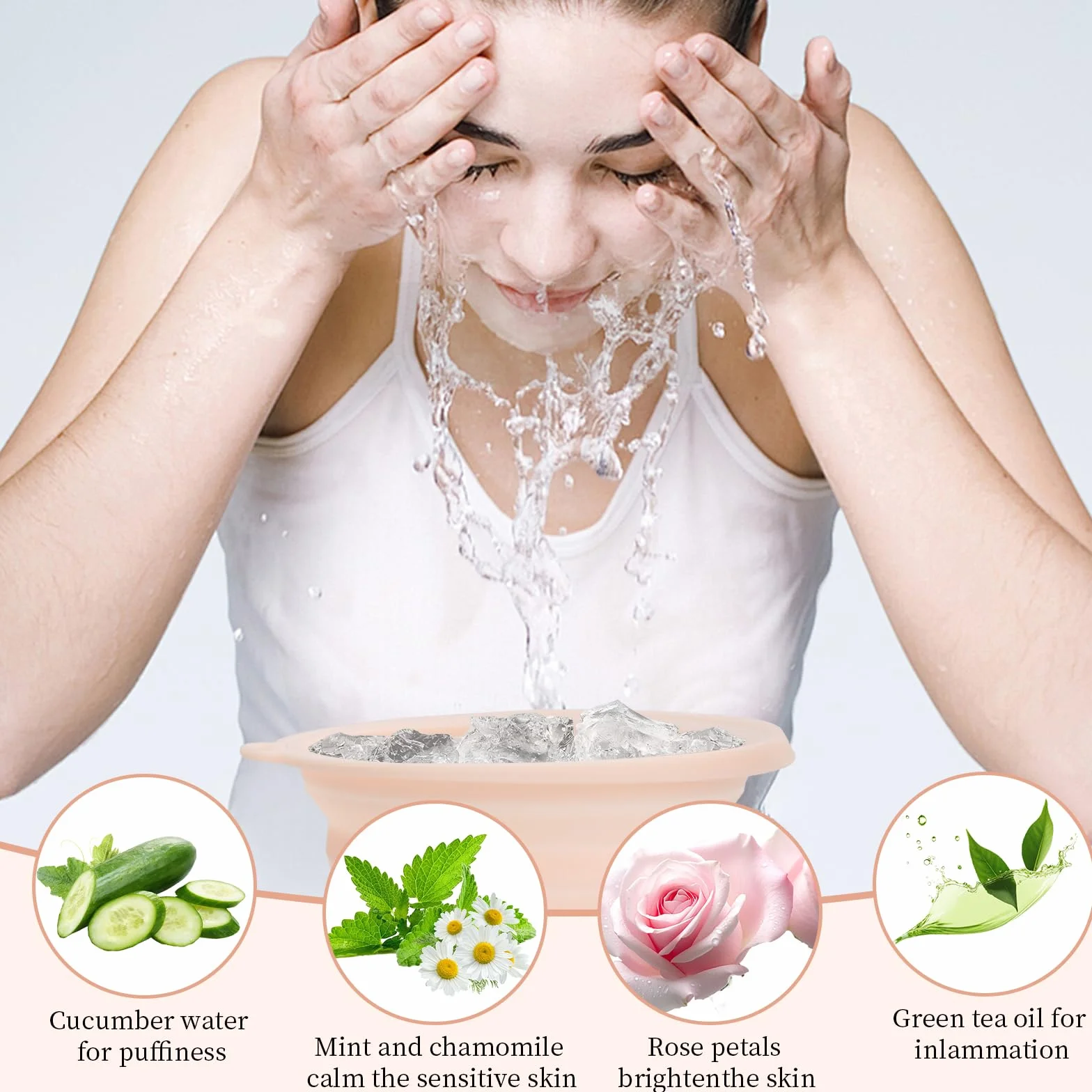 Bol en Silicone pour Visage avec Bac à Glaçons Intégré, Pliable, Portable, Rose