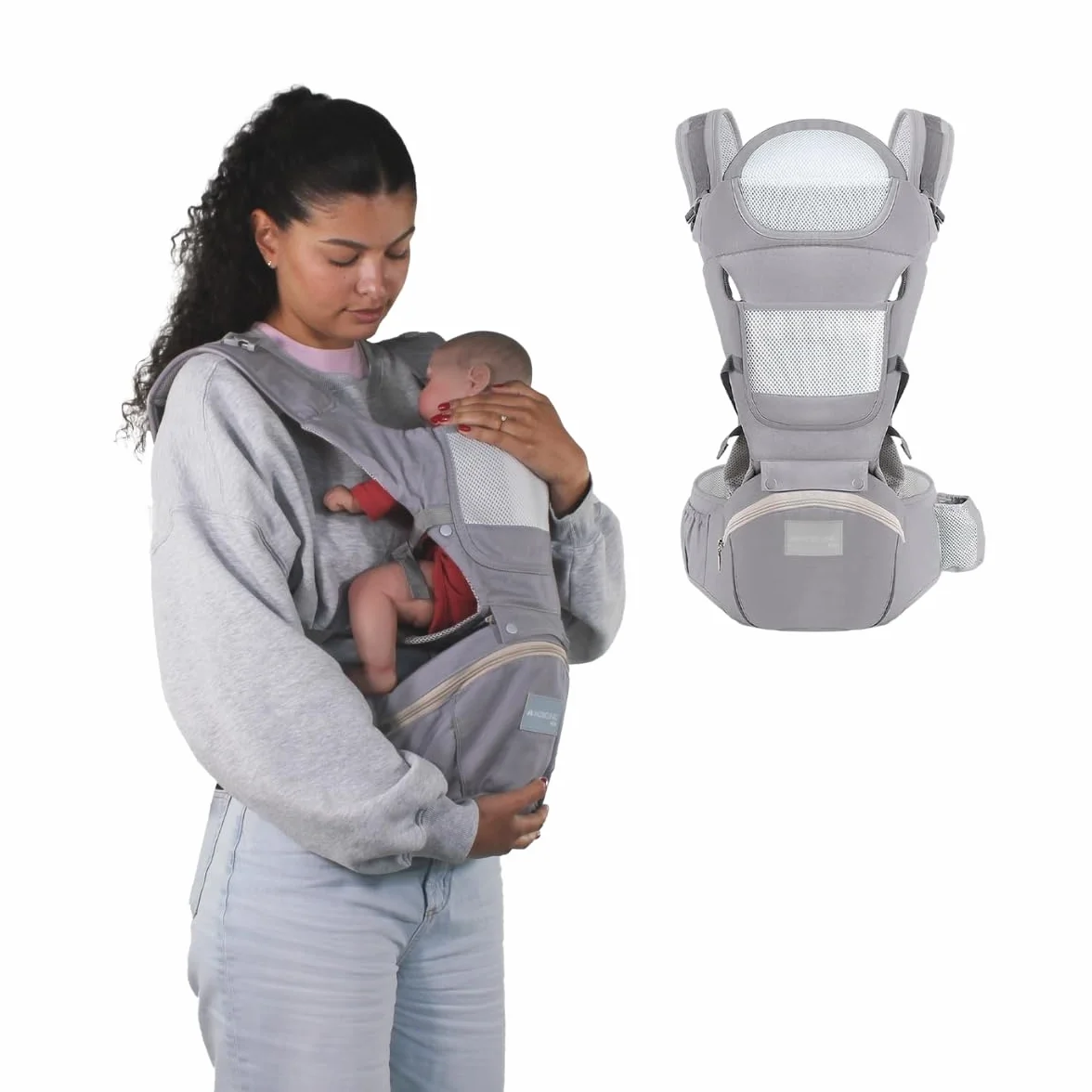 Porte-bébé Mobiclinic 6 en 1 Moley Multiposition Pliable 0-36 mois Coton premium Gris
