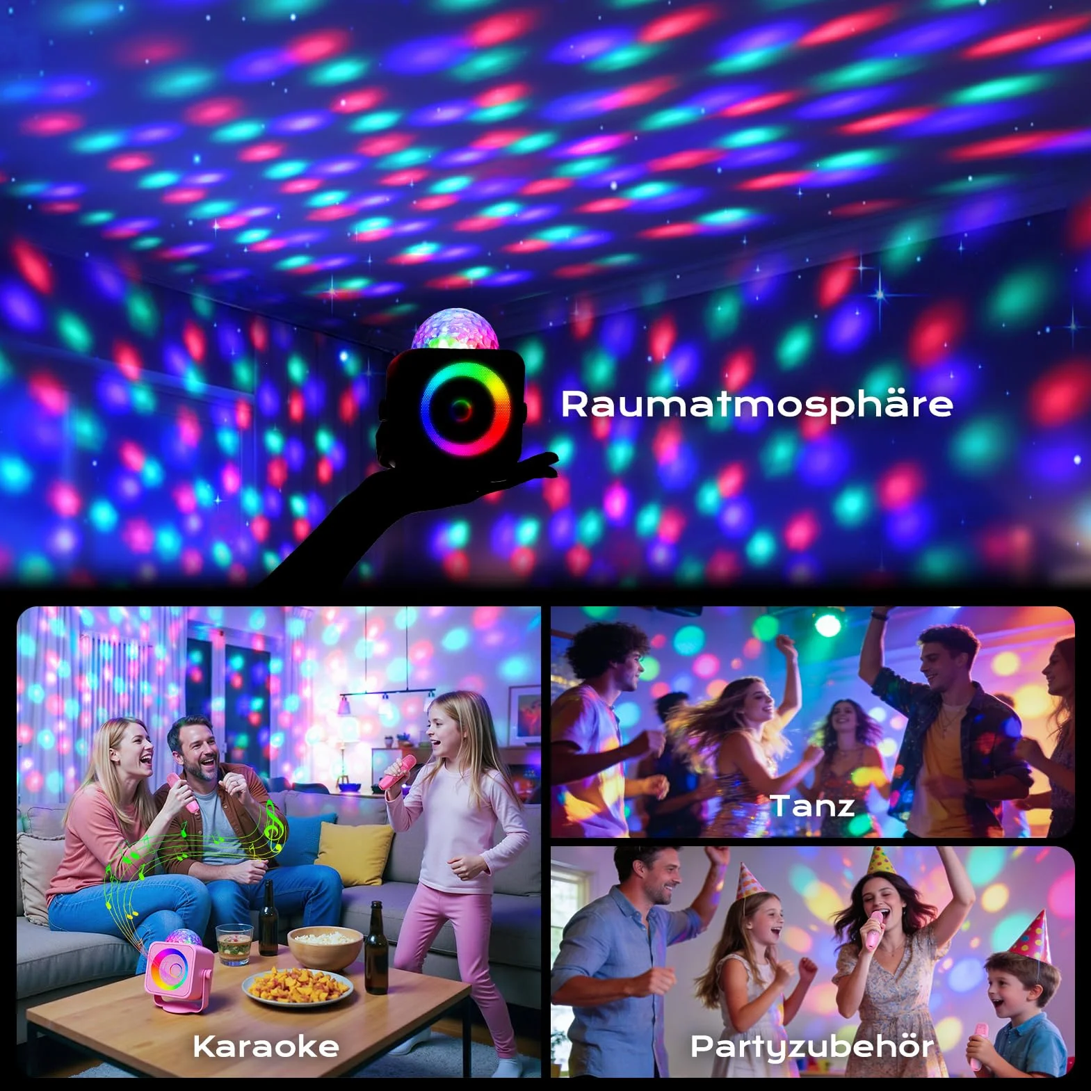 Micro Karaoke Enfant Adulte avec Lumières LED Disco et Support Amovible, Jouet Fille 3-15 Ans