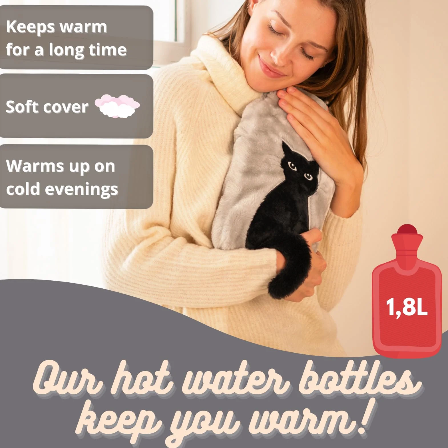 Bouillotte Eau Chaude Anti Colique Bebe Peluche Chat Queue
