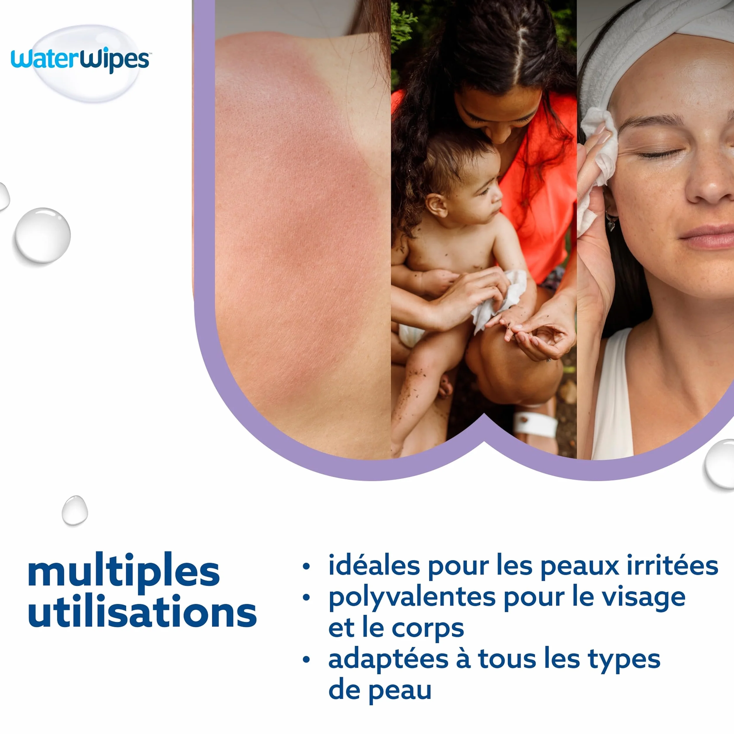 WaterWipes Sensitive+ Lingettes Apaisantes 720 unités 12 paquets 3-en-1 nettoie soigne apaise 99% eau extraits botaniques non parfumées