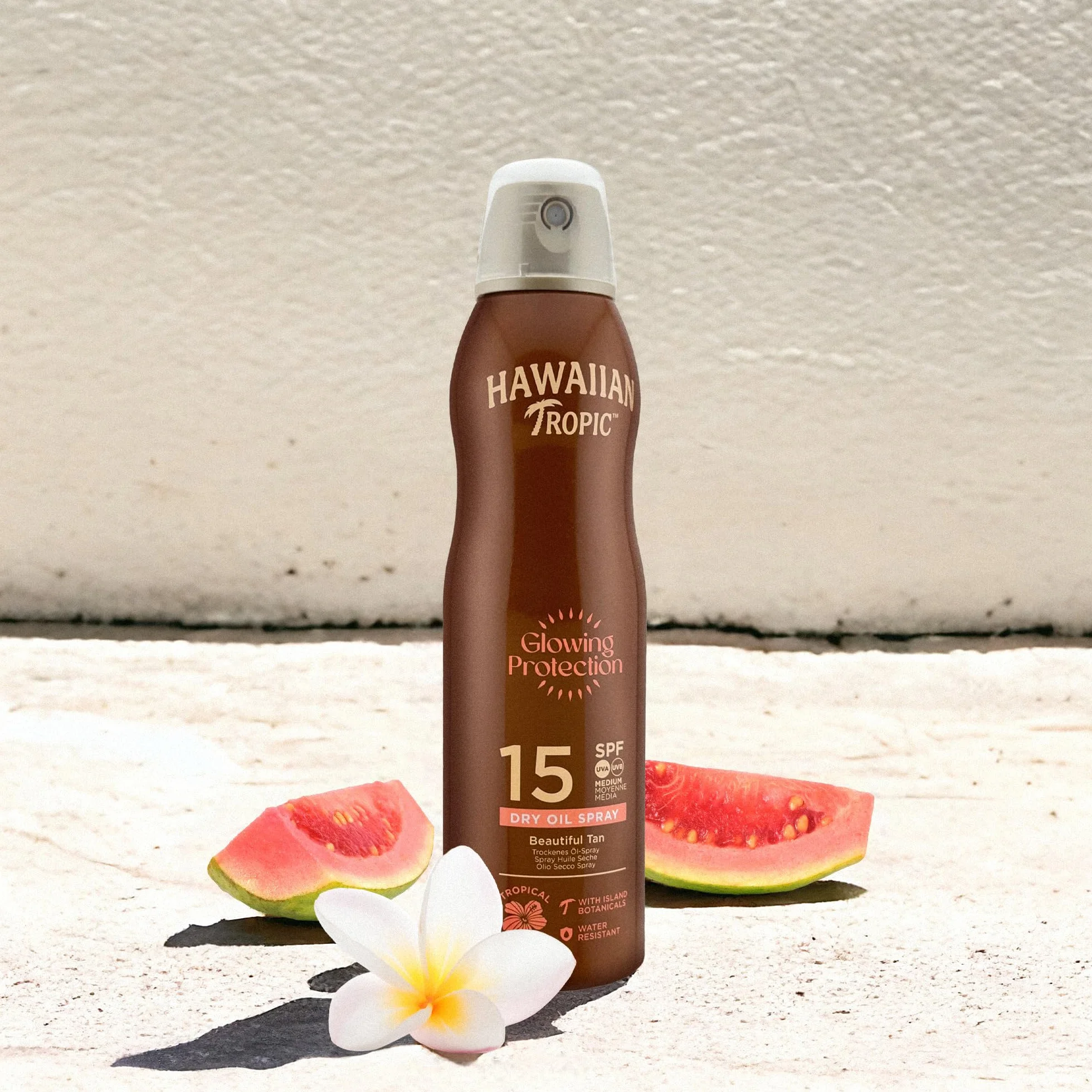 Hawaiian Tropic Brume huile sèche Glowing Protection SPF 15 UVA UVB Écran solaire en spray 177 ml