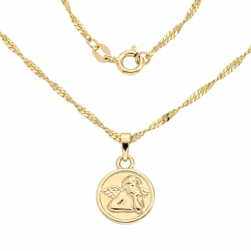 Collier Ange Baptême Plaqué Or Jaune 750/1000 40 cm Enfant Bébé