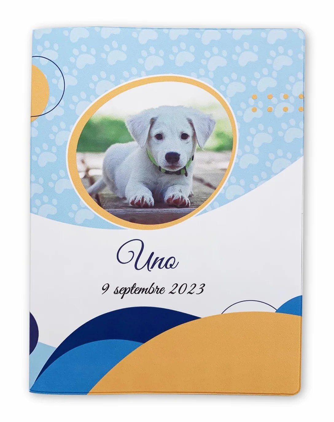 Protège Carnet de Santé Animaux Personnalisé Nemau - Étui de Protection Chiens & Chats - Modèle Courbe Bleue - Fabriqué en France