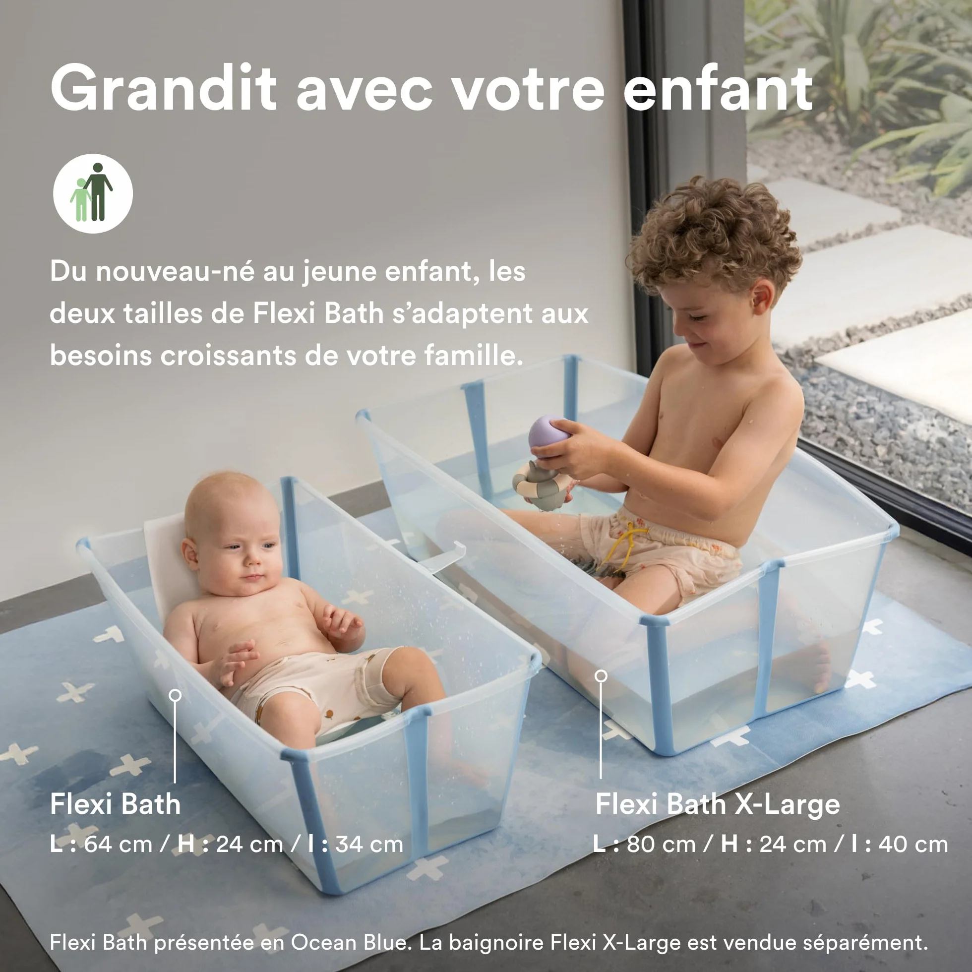 Stokke Flexi Bath (Sandy Beige) avec Support nouveau-nés - Bain bébé pratique maison voyage - jusqu'à 48 mois