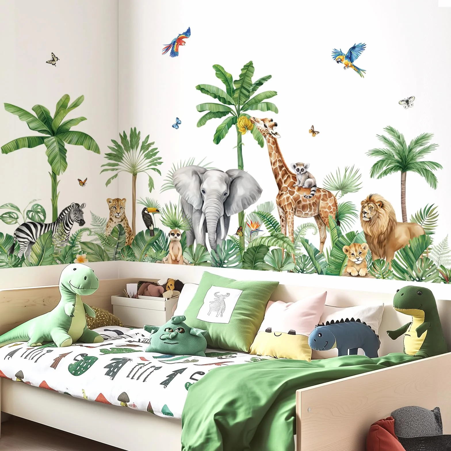 Decalmile Stickers Muraux Enfant XXL Animaux Jungle Arbre Autocollant Mural Safari Girafe Éléphant Léopard Feuilles Tropicales Décoration Murale