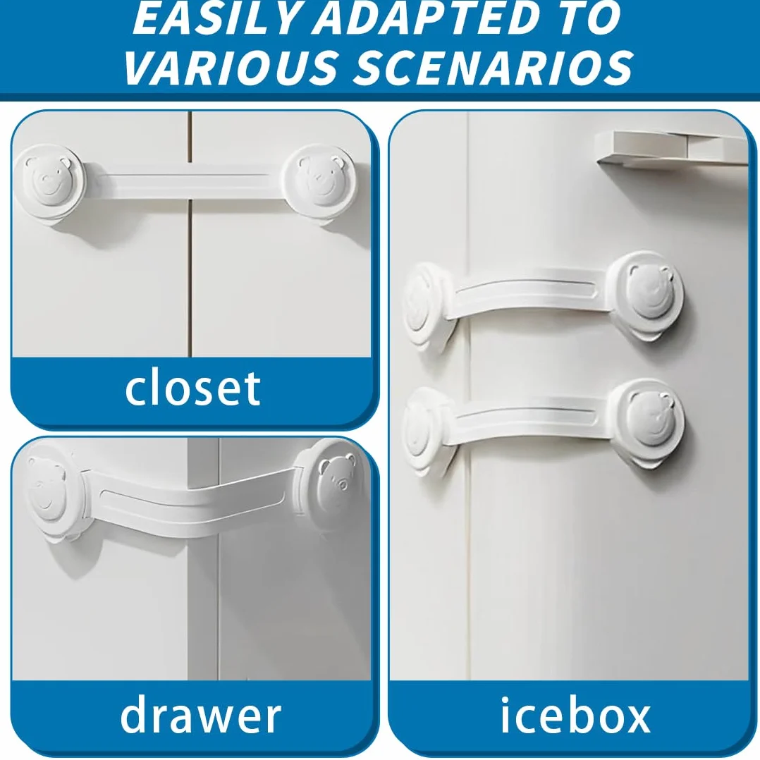 4 Pièces Sécurité Enfant Pour Armoire Et Tiroirs Serrure Avec Adhésif Fort Sans Percer Blanc