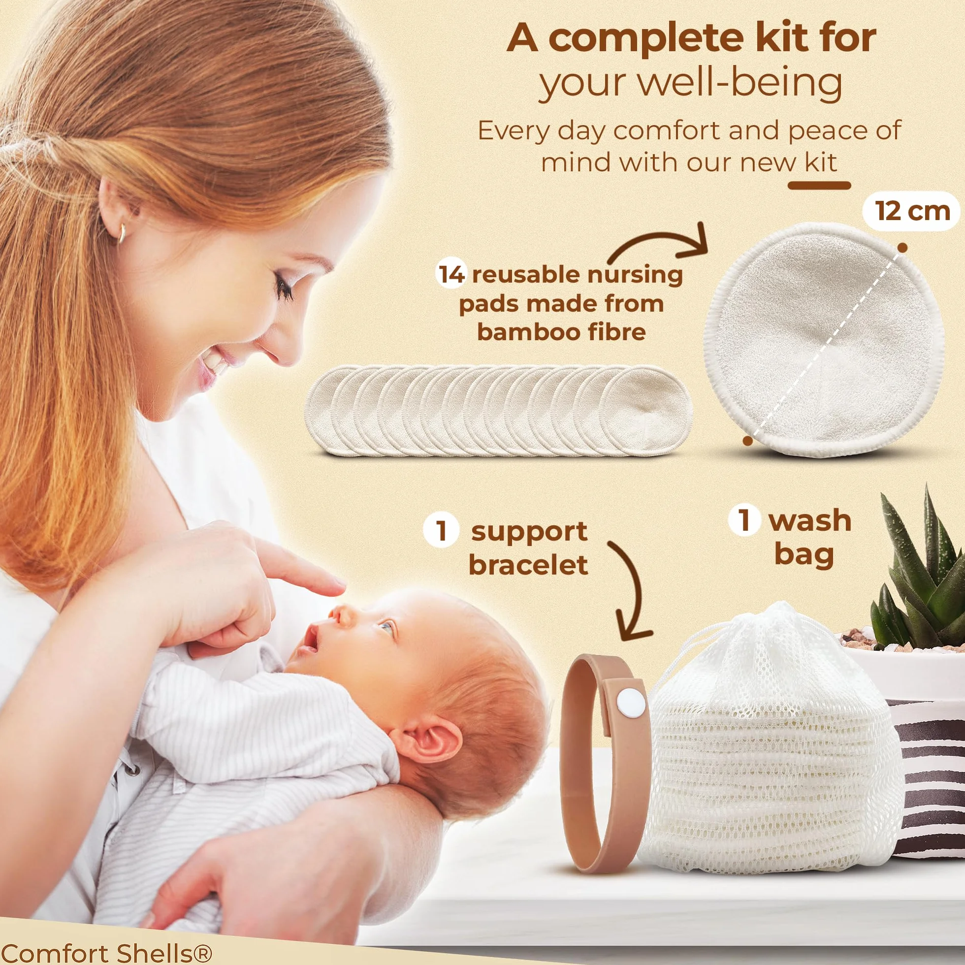 Coussinets d'allaitement lavables en Fibre de Bambou Lot de 14 avec Sac de Lavage et Bracelet de Maintien Antibactériens Hypoallergéniques