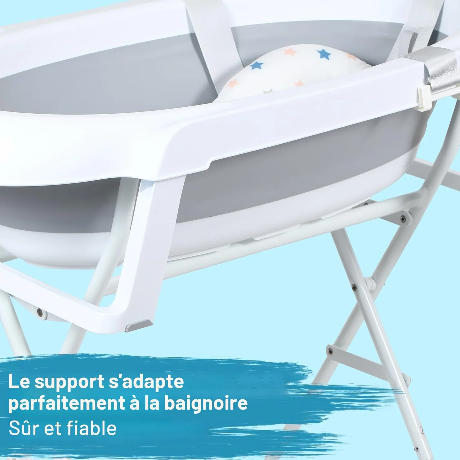 Baignoire pliable pour nouveau-nés et tout-petits avec support antidérapant et tapis de bain, gris