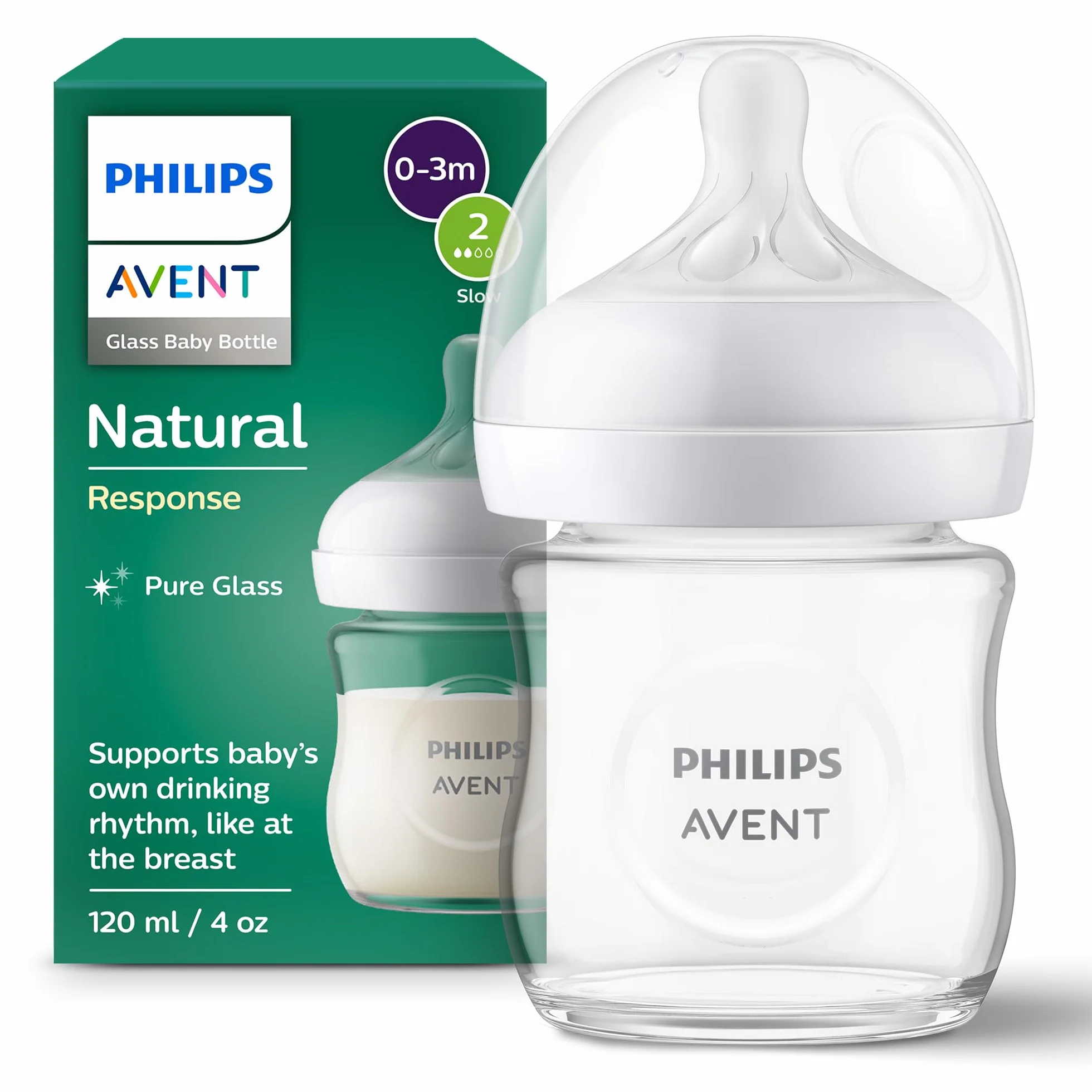 Philips Avent Natural Response Biberon en verre 125 ml tétine débit lent