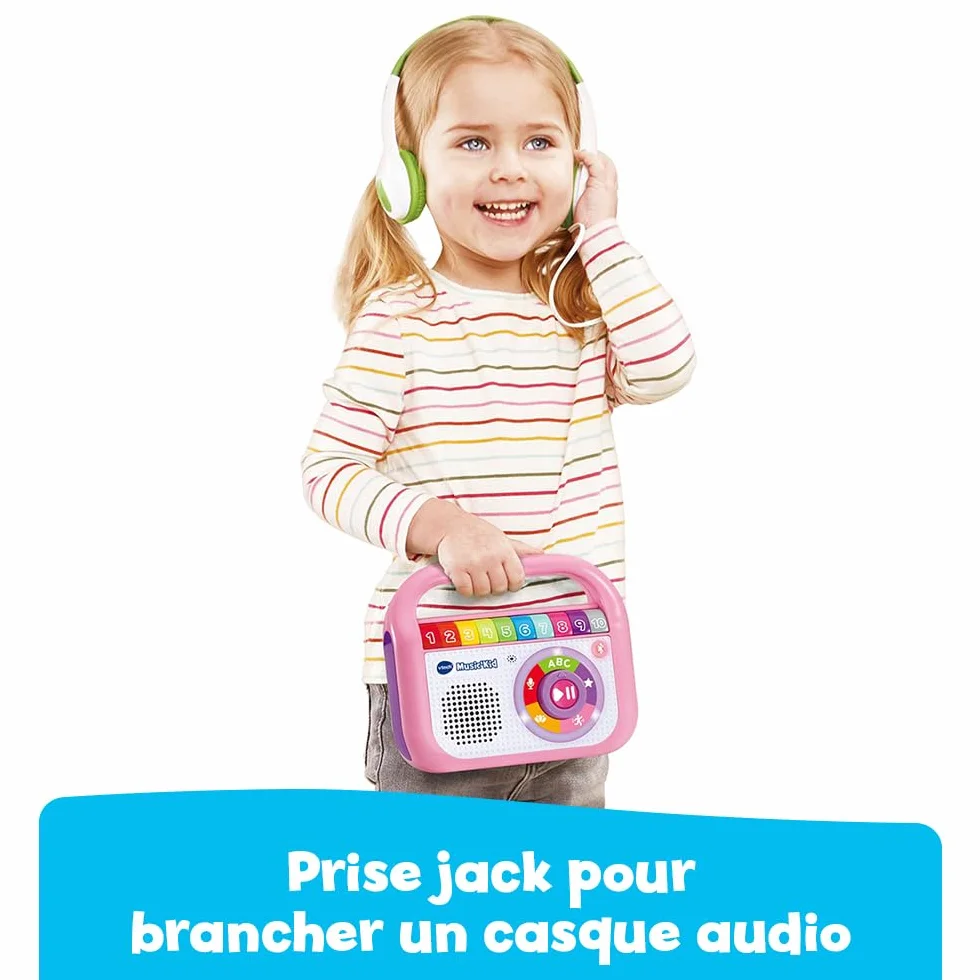 VTech Music'Kid Rose Baladeur Musical Enfant Enceinte Bluetooth Lumineuse Comptines Chansons Éducatives Enregistreur Vocal Cadeau 2 Ans Français