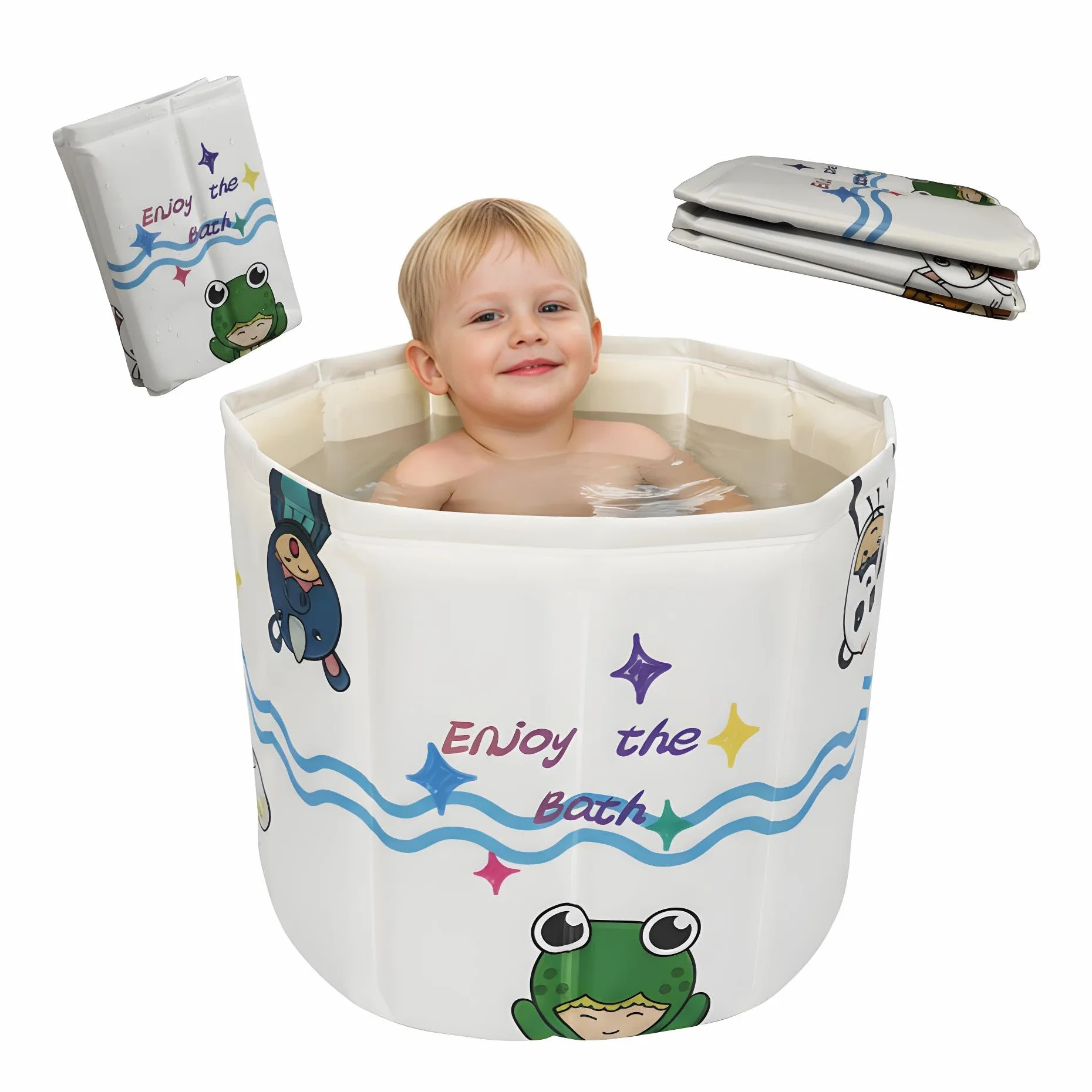 Baignoire Portable Pliable pour Enfants 1-5 Ans WAVYEASE Design Profond Installation Rapide