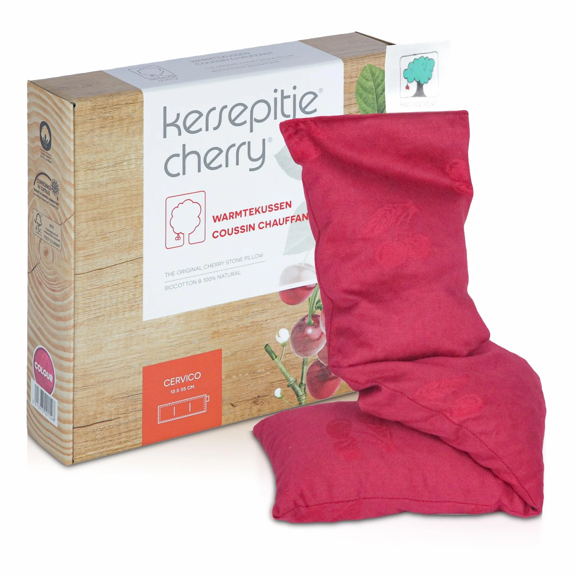 Coussin aux noyaux de cerise chauffant en coton bio 100% naturel 13x54 cm