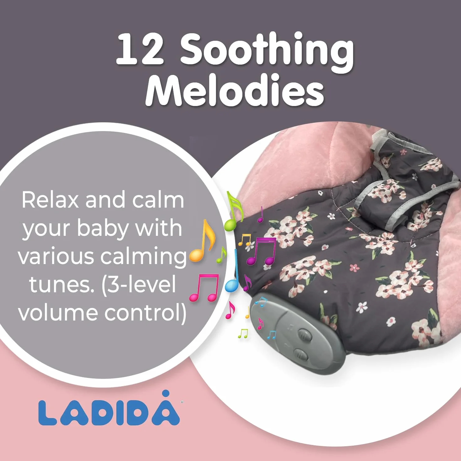 Transat pour bébé avec musique apaisante et vibration LADIDA