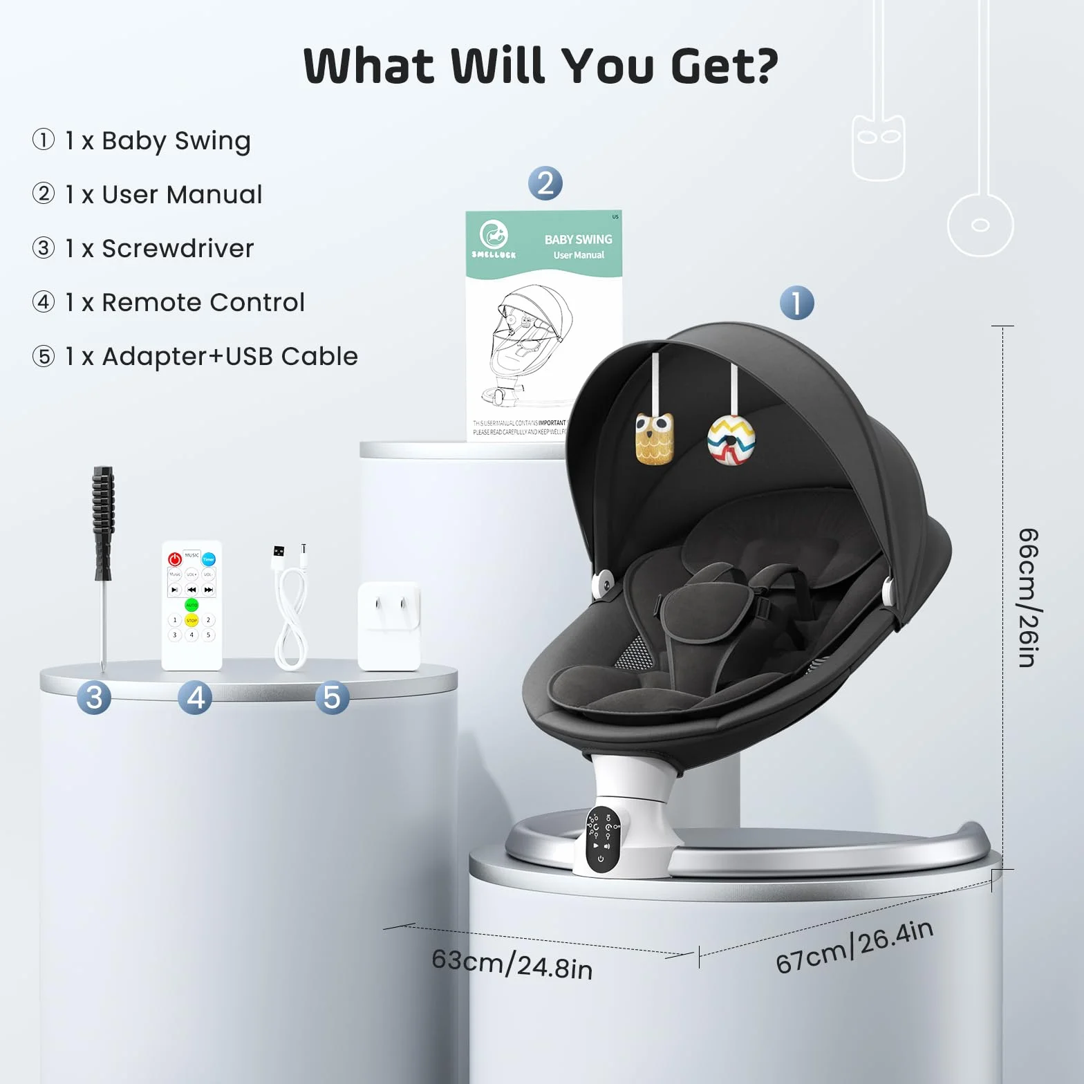 Transat Bébé Électrique avec APP & Télécommande, Balancelle Bébé 5 Vitesses, 10 Musiques, Bluetooth Noir