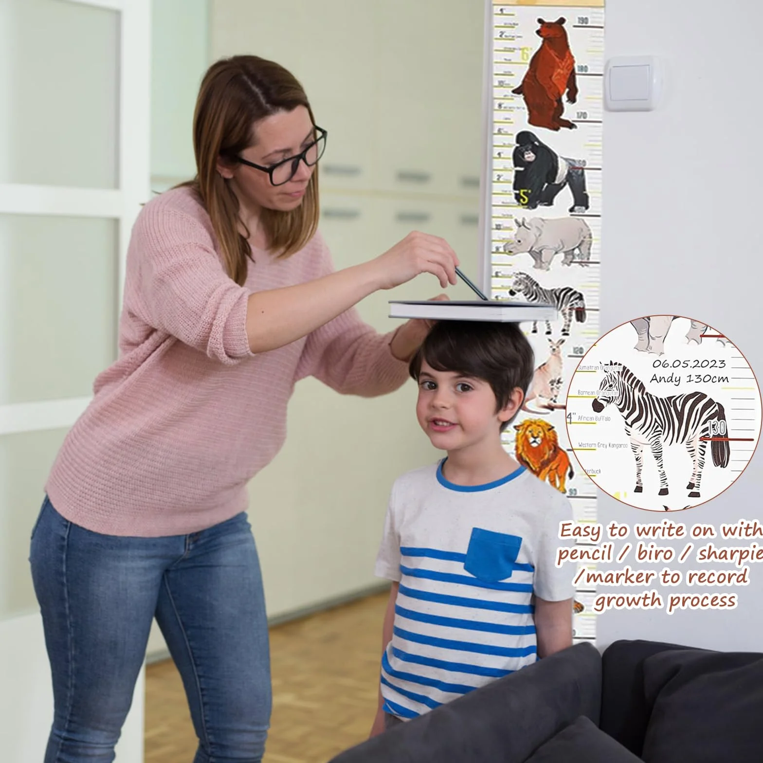Toise de Hauteur En Toile pour Enfants, Règle de Mesure Murale, Tableau de Croissance Décoration Chambre