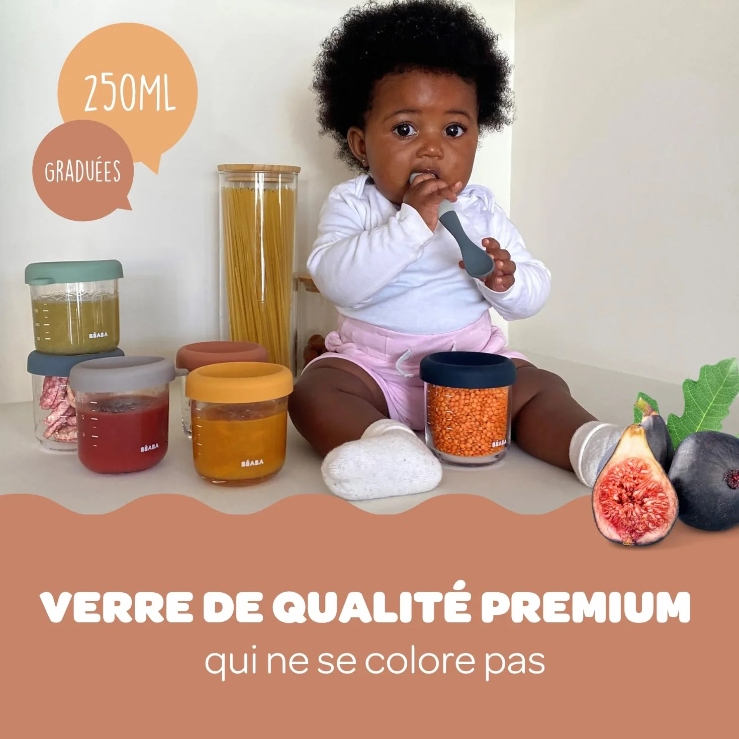 BÉABA Coffret 6 Portions Verre Conservation Repas Bébé 250 ml Sunrise