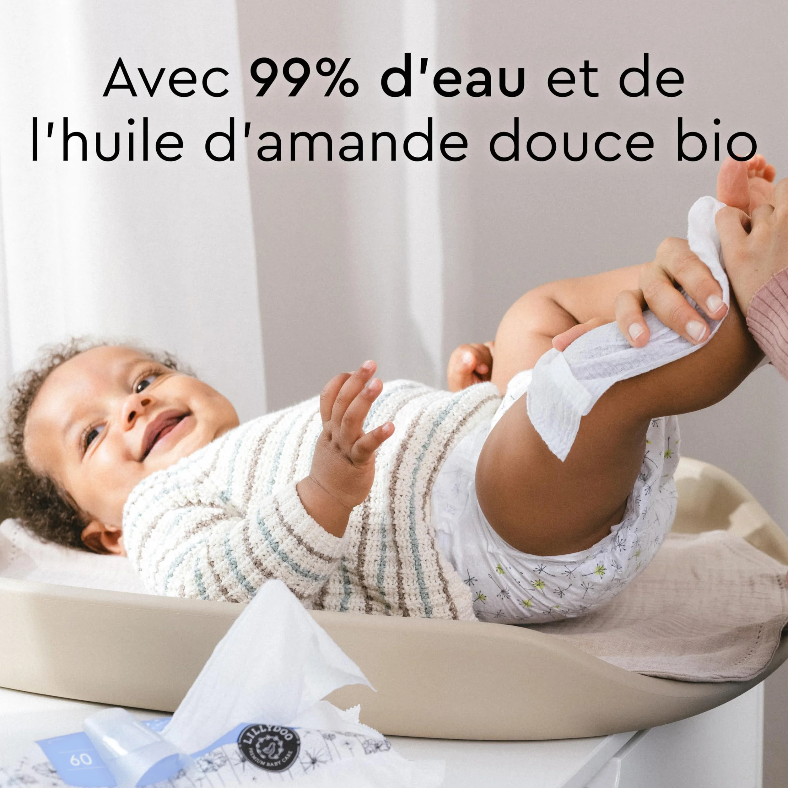 Lingettes LILLYDOO bébé 99% eau Lot 5 x 60 300 pièces sans plastique sans parfum doux coton