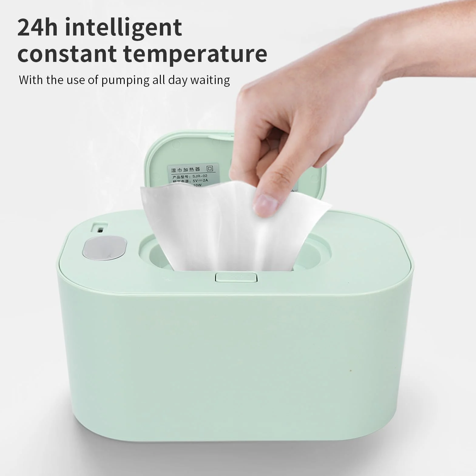 Lingettes Chauffantes Bébé, Boîte Portable Grande Capacité Thermostatique, Distributeur pour Maison, Vert