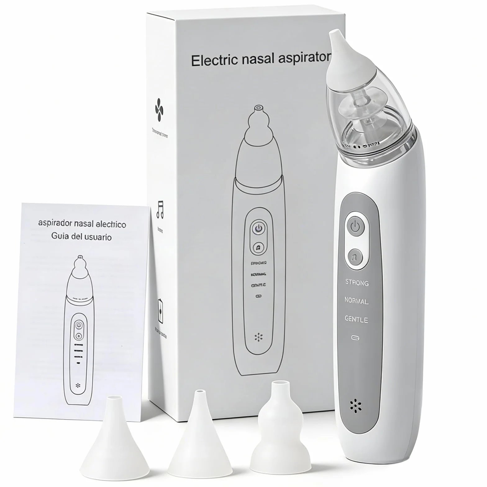 Aspirateur Nasal Bébé 3 embouts Silicone 3 Niveaux Aspiration USB Musique