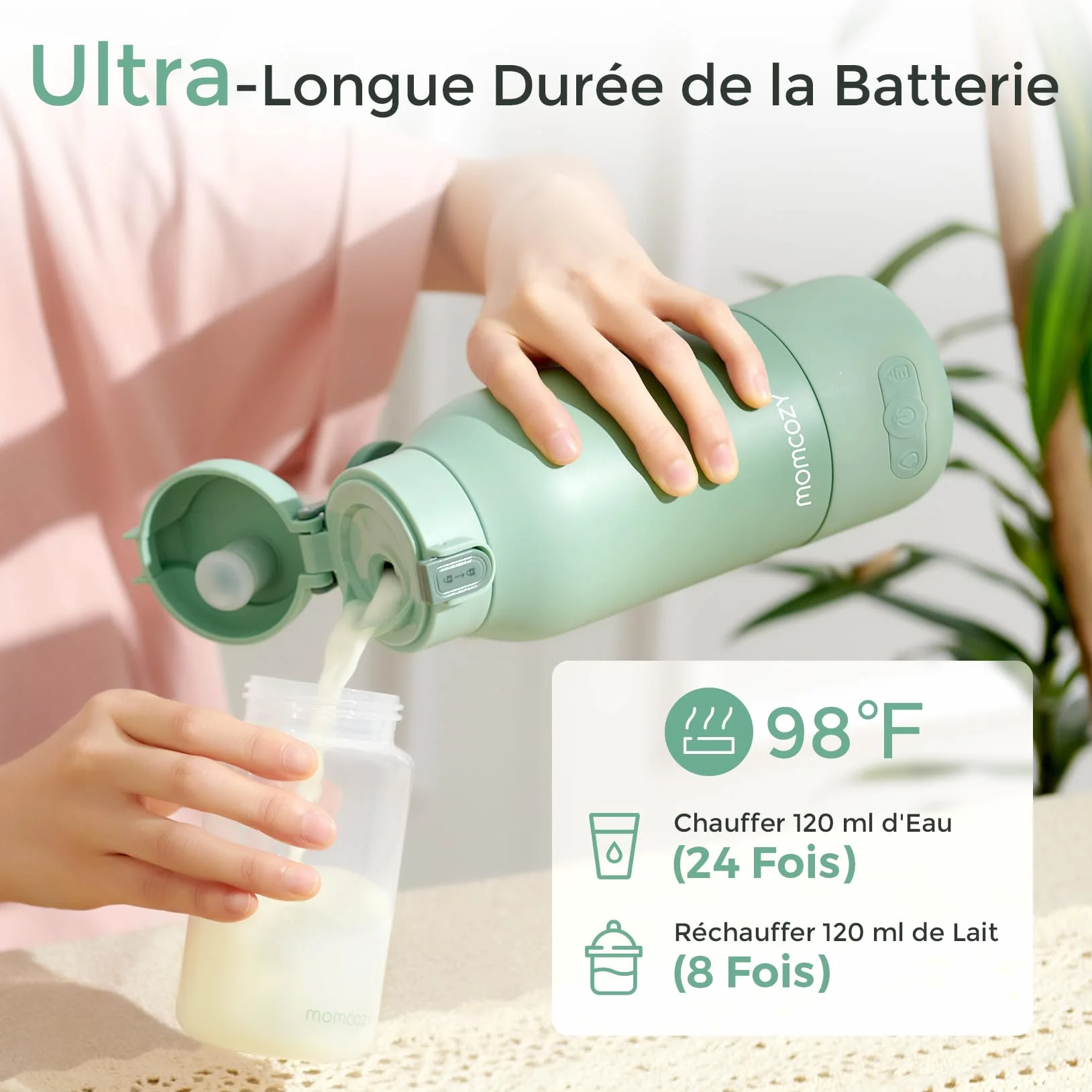 Momcozy Chauffe Biberon Portable sans Fil 500ml, Chauffage Rapide 2 Modes pour Lait Maternel et Eau
