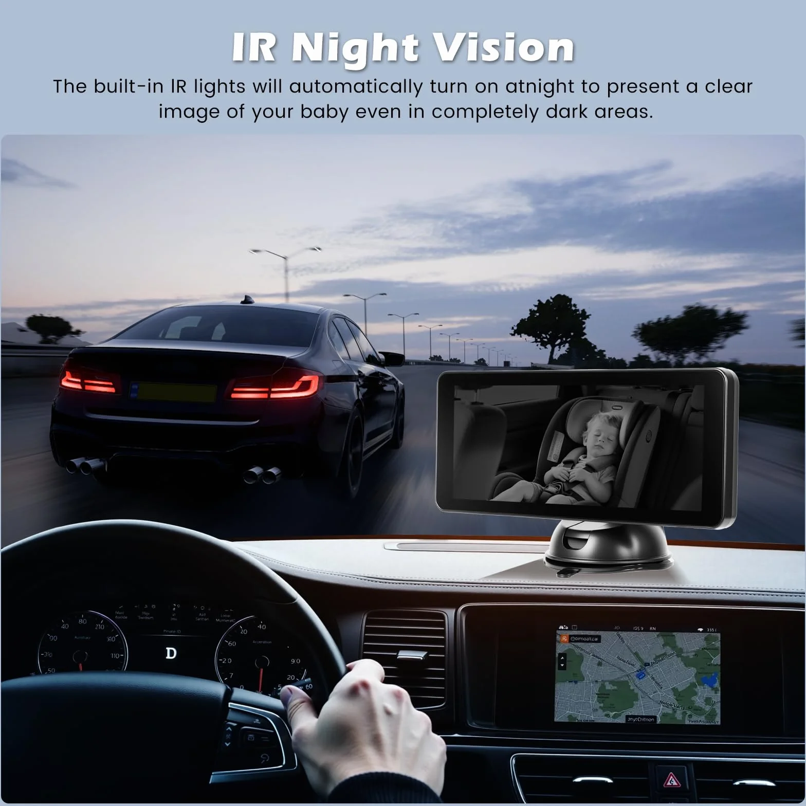 Caméra pour Siège Bébé avec Écran IPS HD 6,9" et Deux Caméras Arrière, Vision Nocturne, Caméra Pivotante 360°