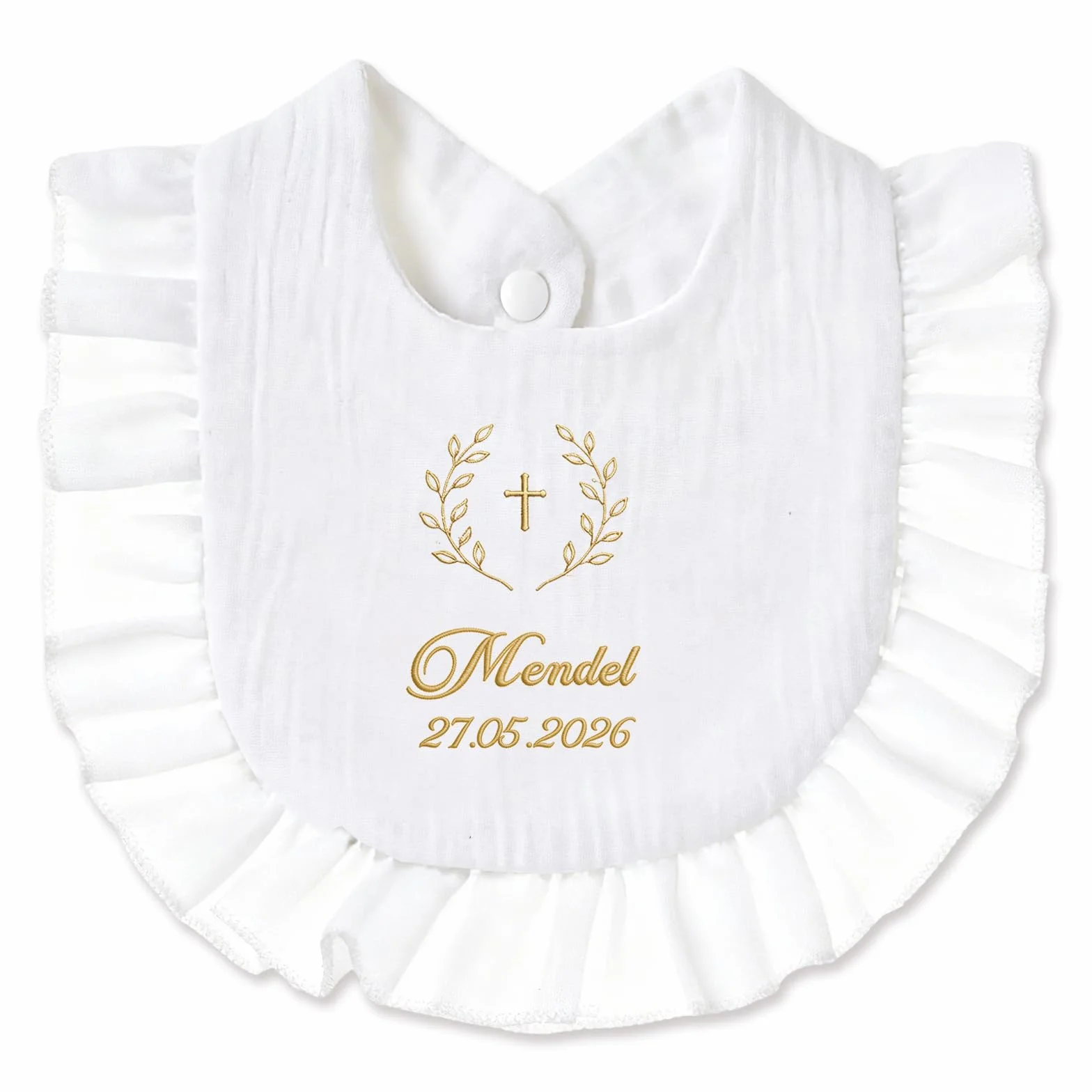 Bavoir Baptême Personnalisé Bébé 100% Coton Doux Broderie Prénom Date Cadeau Coffret