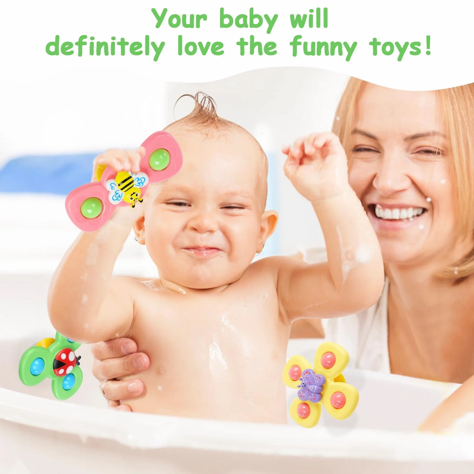 Ainiv Jouets de Bain Bébé Coccinelle Abeille Papillon Animaux Mignons 6PCS Ventouses Rotatives Spinner Cadeau