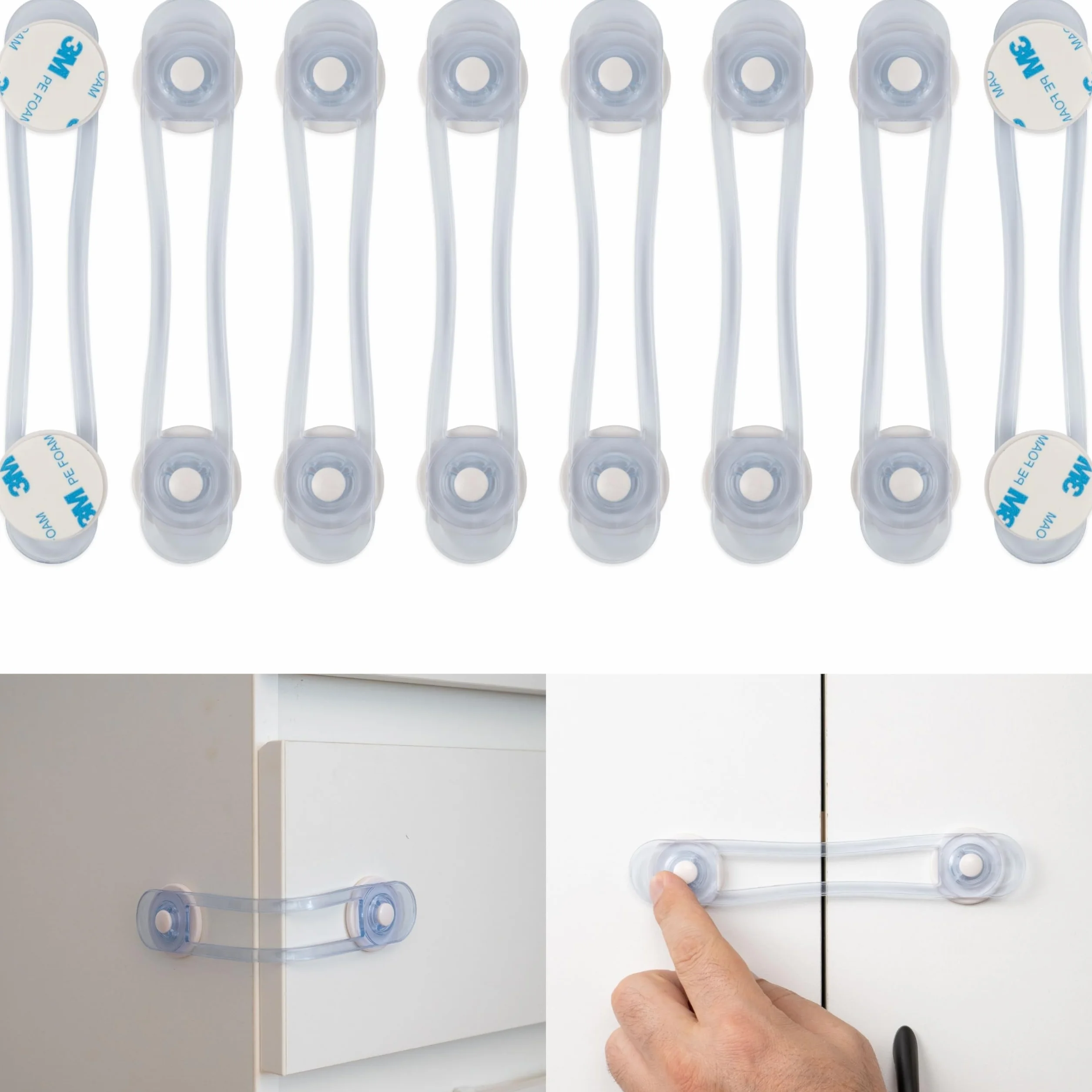 Serrures de Sécurité pour Enfants 8 pièces Transparent Multifonction pour Armoires Tiroirs Garde-manger Four Réfrigérateur