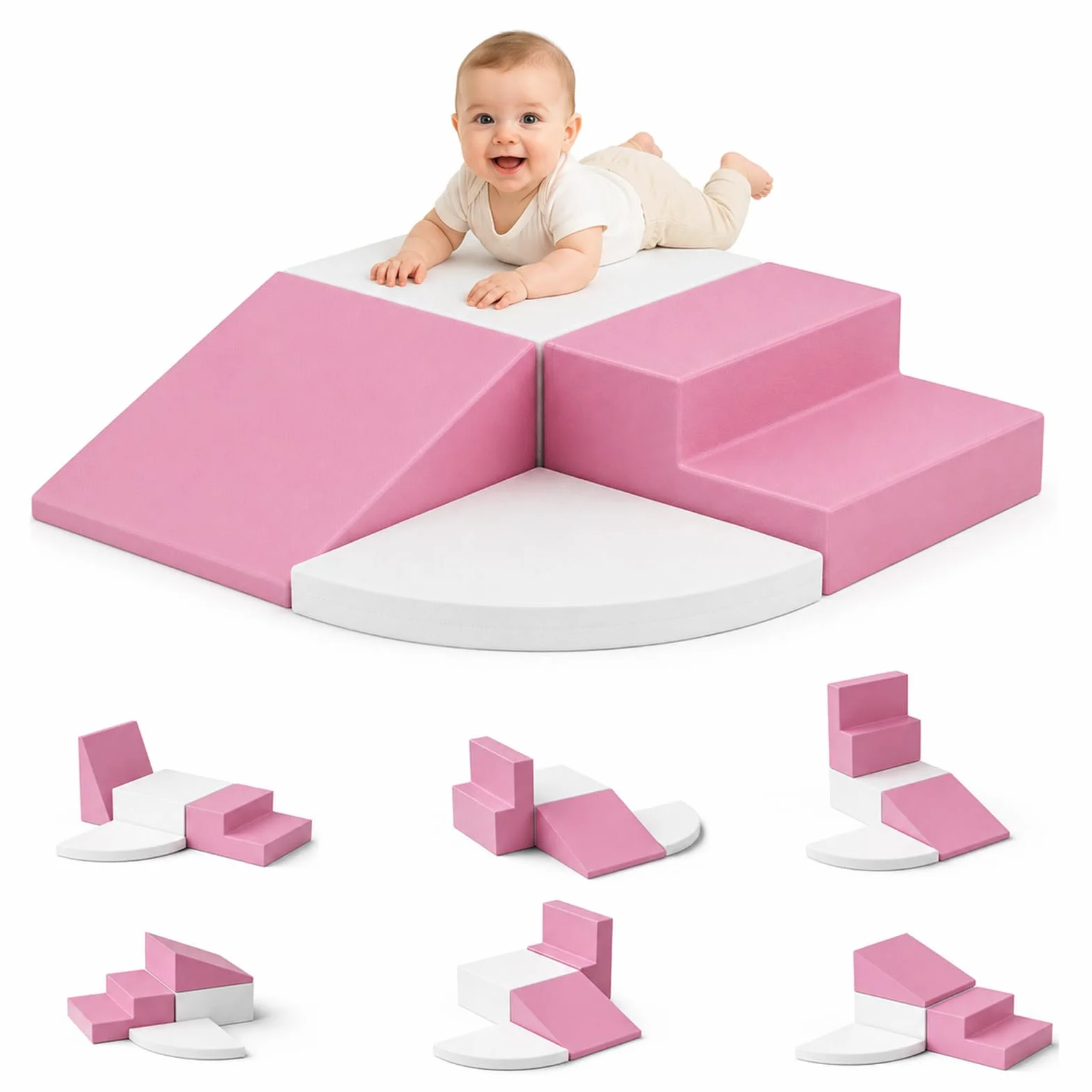 Blocs de construction en mousse pour enfants, grands blocs souples antidérapants, escalade bébé intérieur, rose et blanc