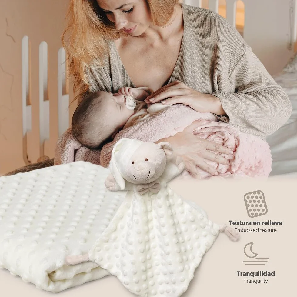 Interbaby Couverture Bébé Naissance Bulles 80x110cm + Peluche Ourson 28x17cm Coffret Cadeau Beige