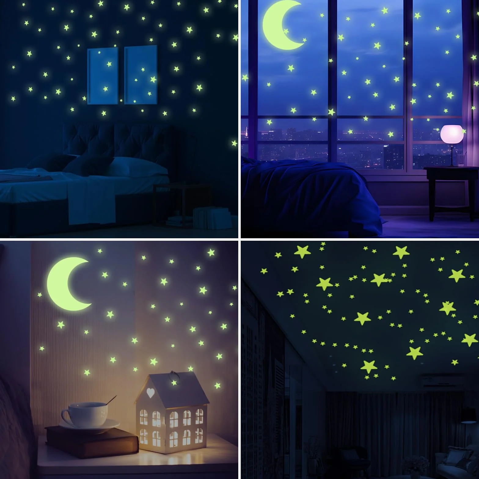 Autocollants Phosphorescent Étoiles et Lunes pour Chambre Enfant 462 Pcs Décoration Plafond
