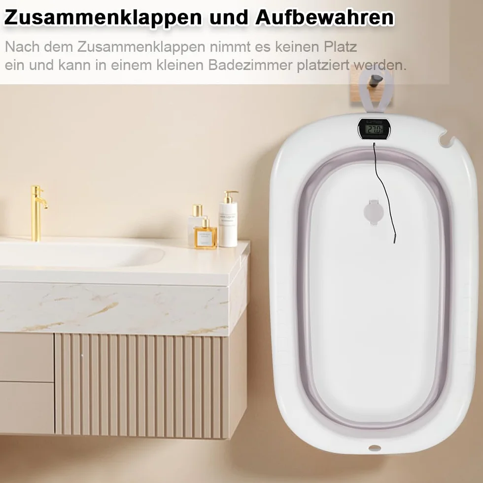 Baignoire pour bébé pliable XXL avec coussin antidérapant et thermomètre