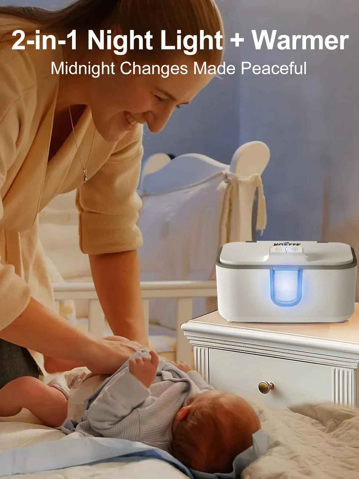 Chauffe-lingettes bébé distributeur grande capacité chauffe-couches veilleuse blanc