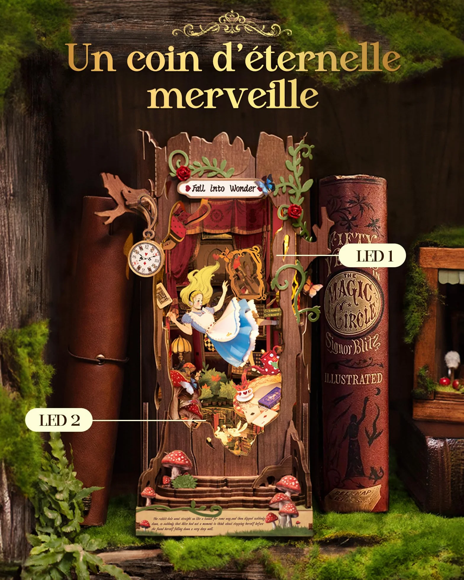 Rolife Book Nook Maquette Fall Into Wonder Maison Miniature DIY Diorama 3D Puzzle avec Illusion Miroir