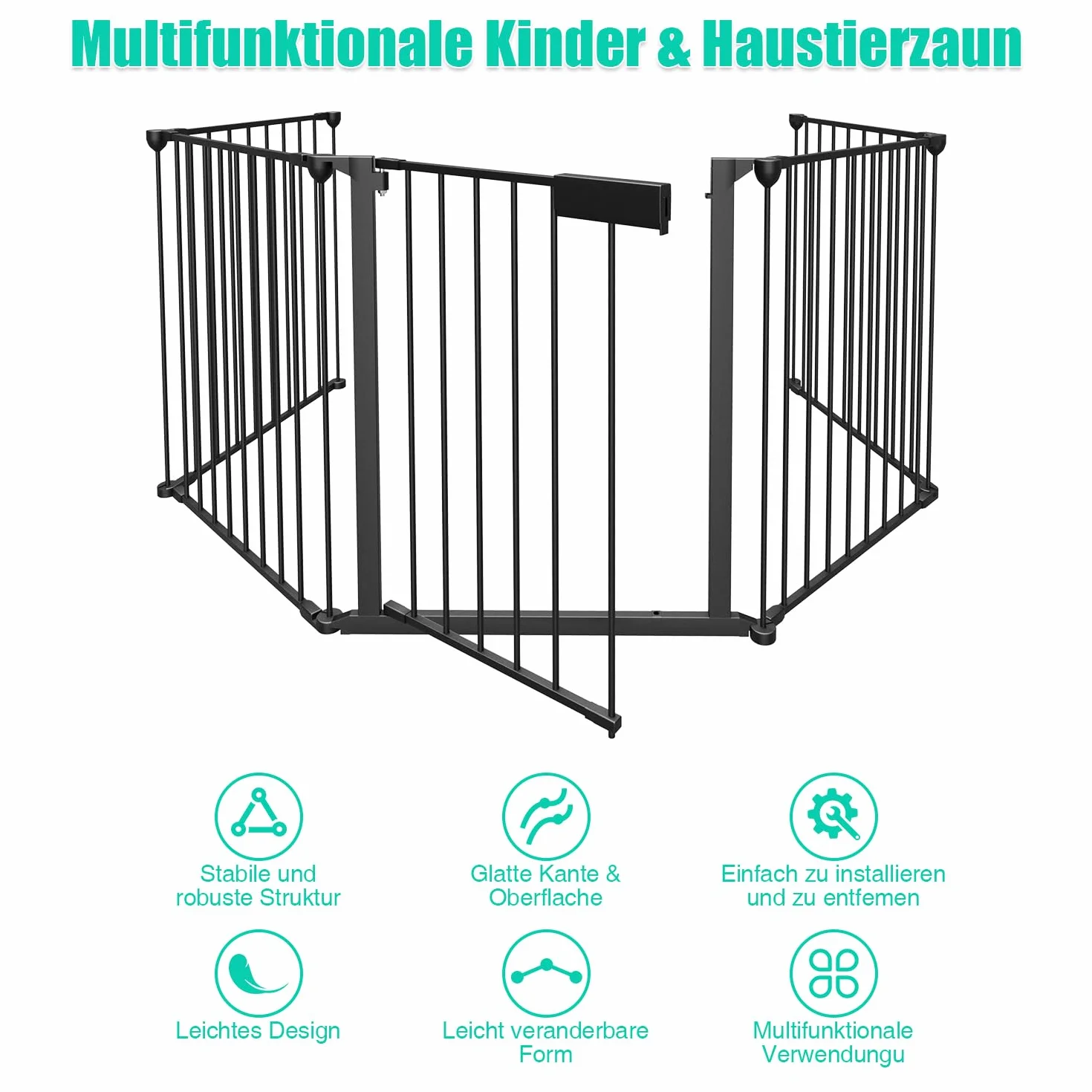 Barrière de Protection de Cheminée Métal 310 cm Pliable 5 Pièces avec Serrure Porte Noir