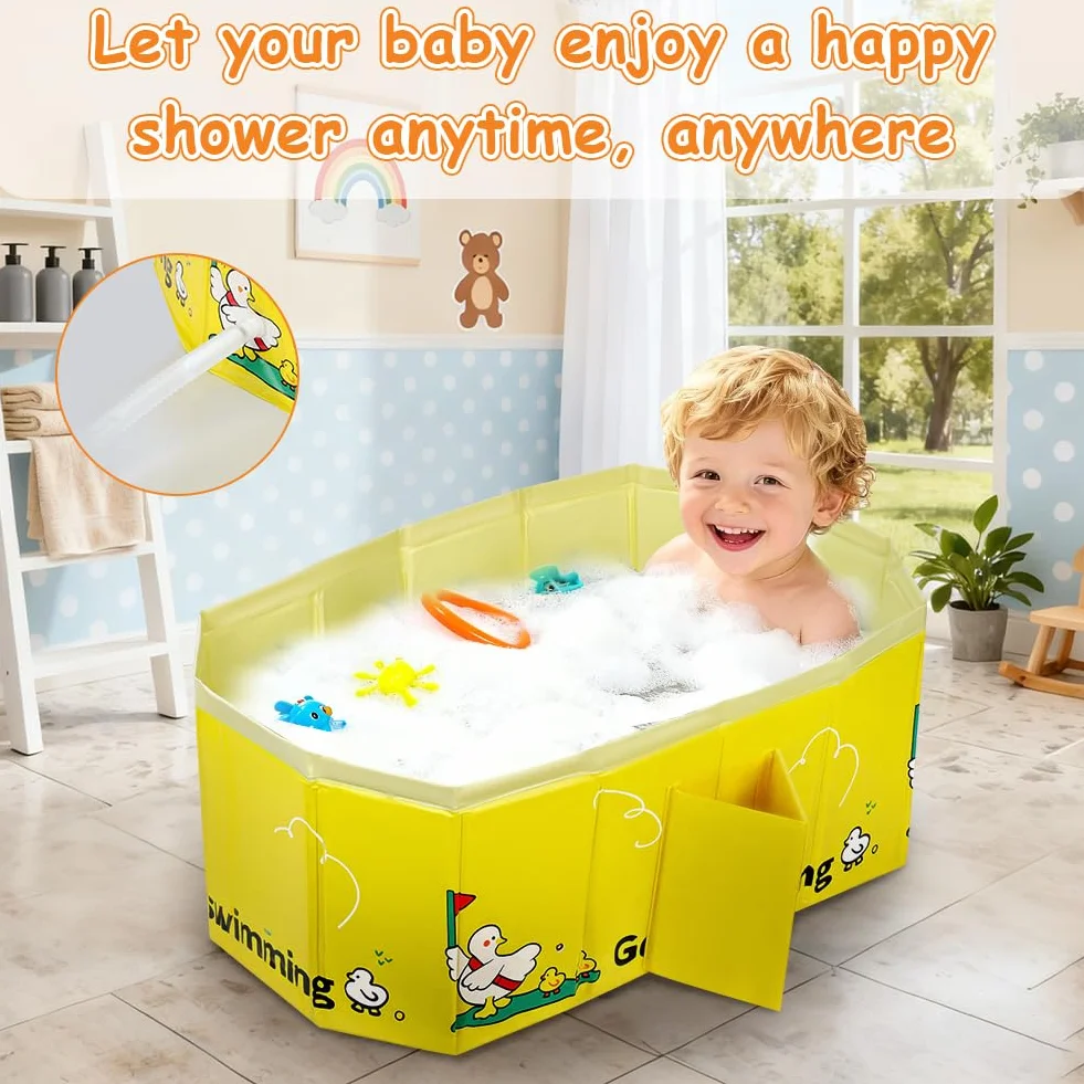 AUYAO Baignoire Pliable Bébé avec Valve Vidange Portable 0-8 Ans