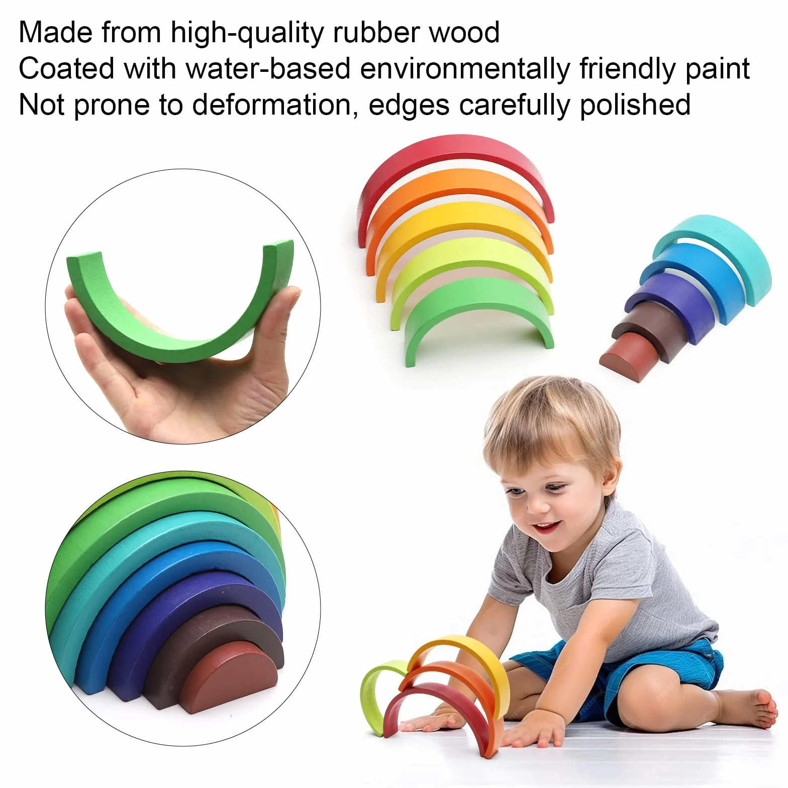 Blocs de construction en bois arc-en-ciel empilables pour enfants 10 couleurs