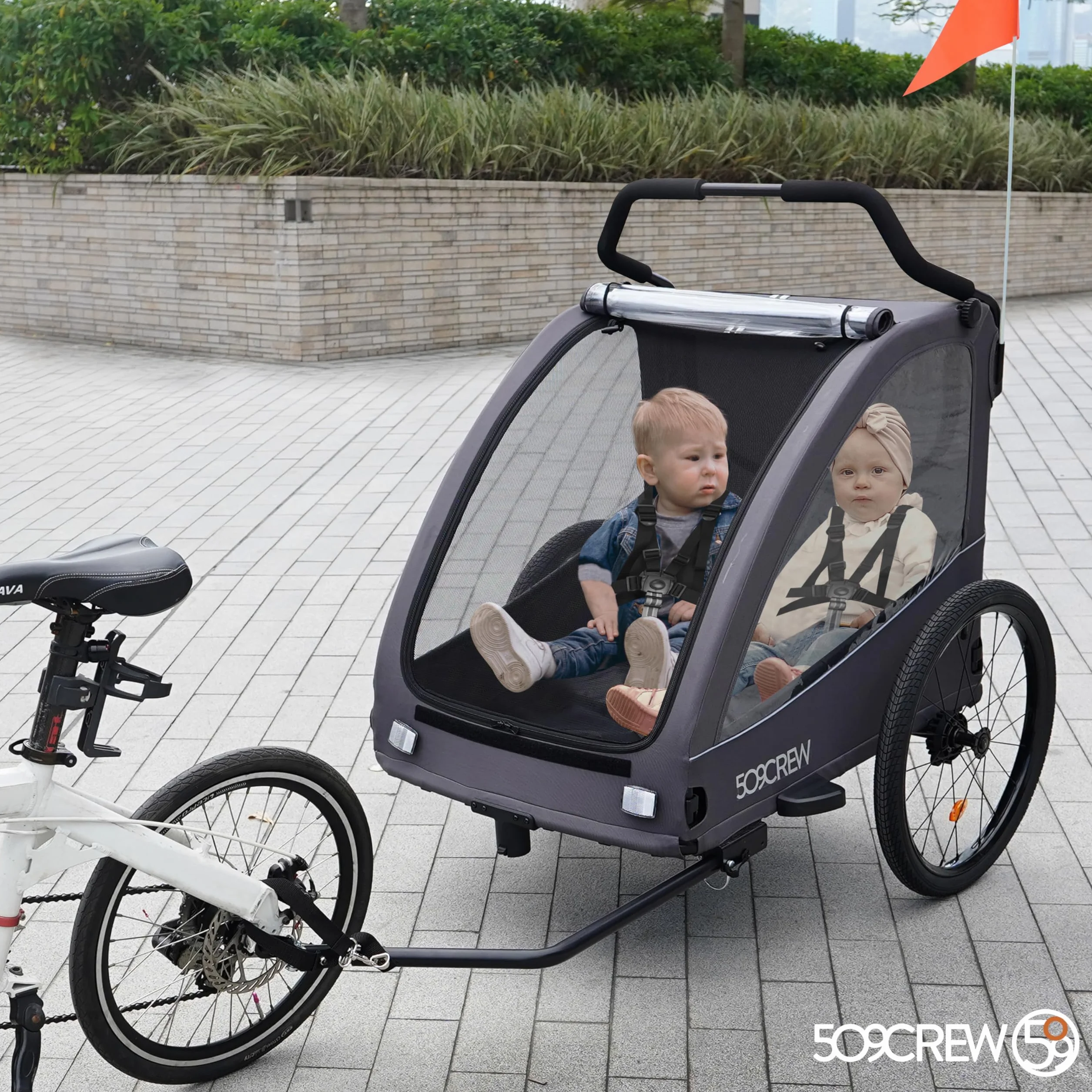 509 Trailer II Multi Use Bicycle Trailer for Kids Pet Cargo Convertible 3-Wheel Push Wagon Max Load 50kg Raincover