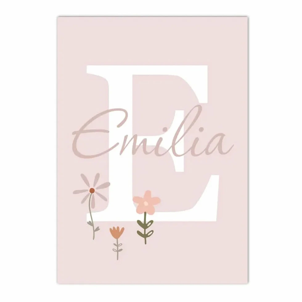 Affiche Prénom Personnalisé Bébé 30x40cm Tableau Décoration Murale Chambre Fille Rose Fleurs Poster Toile Cadeau