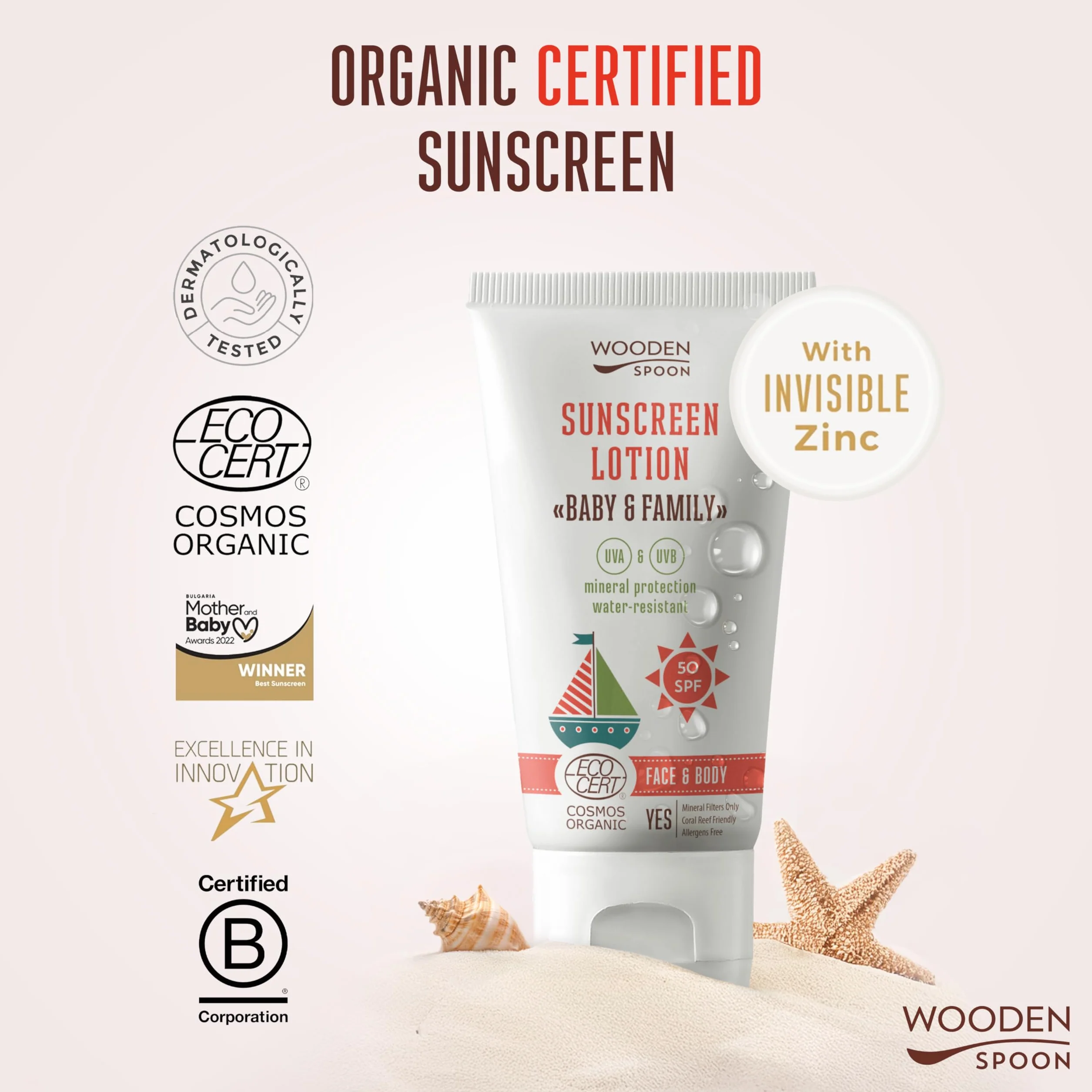 Crème Solaire Bio Bébé et Famille SPF 50 100% Naturelle Zinc Invisible 150 ml