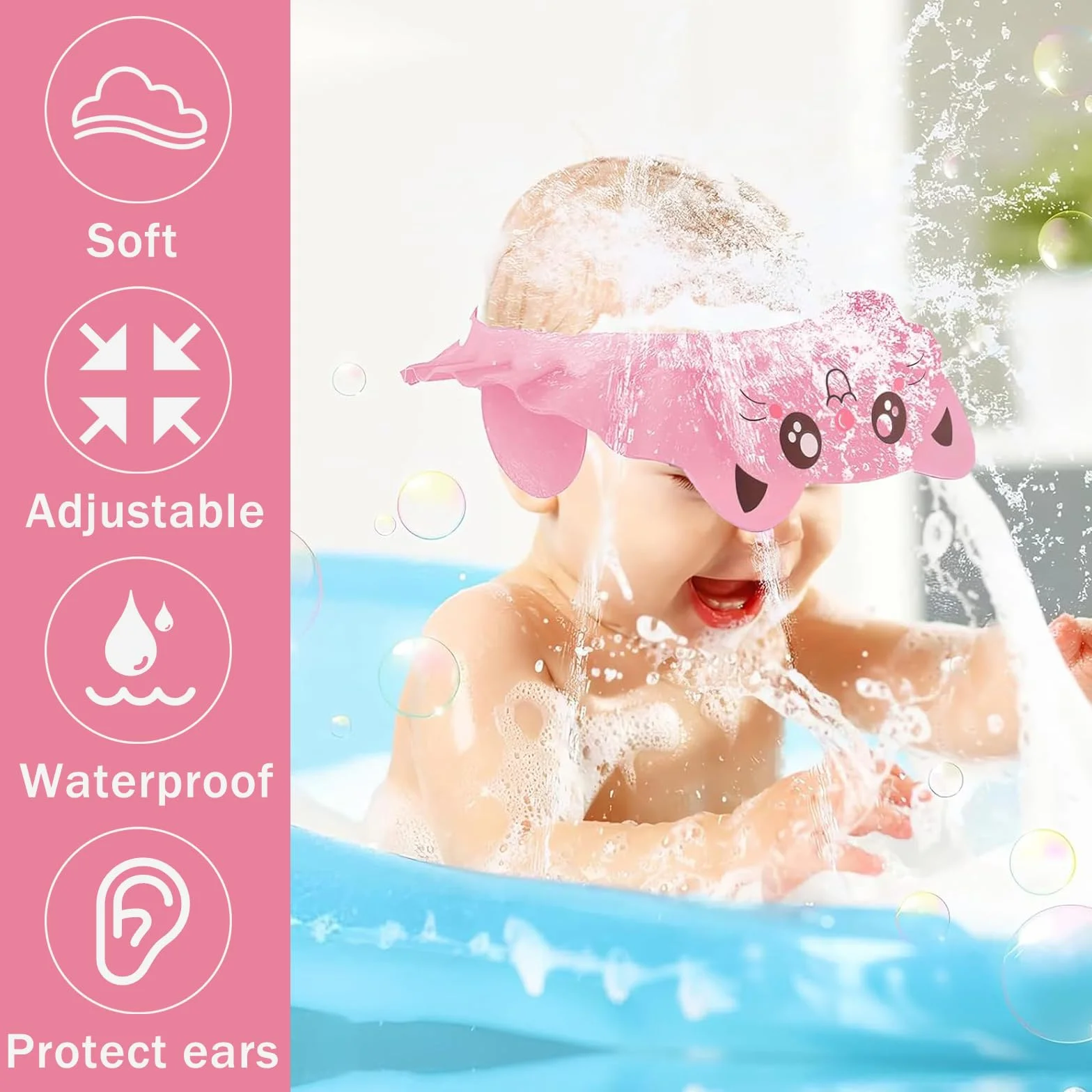 Casquette de bain bébé réglable visière protection yeux visage shampooing