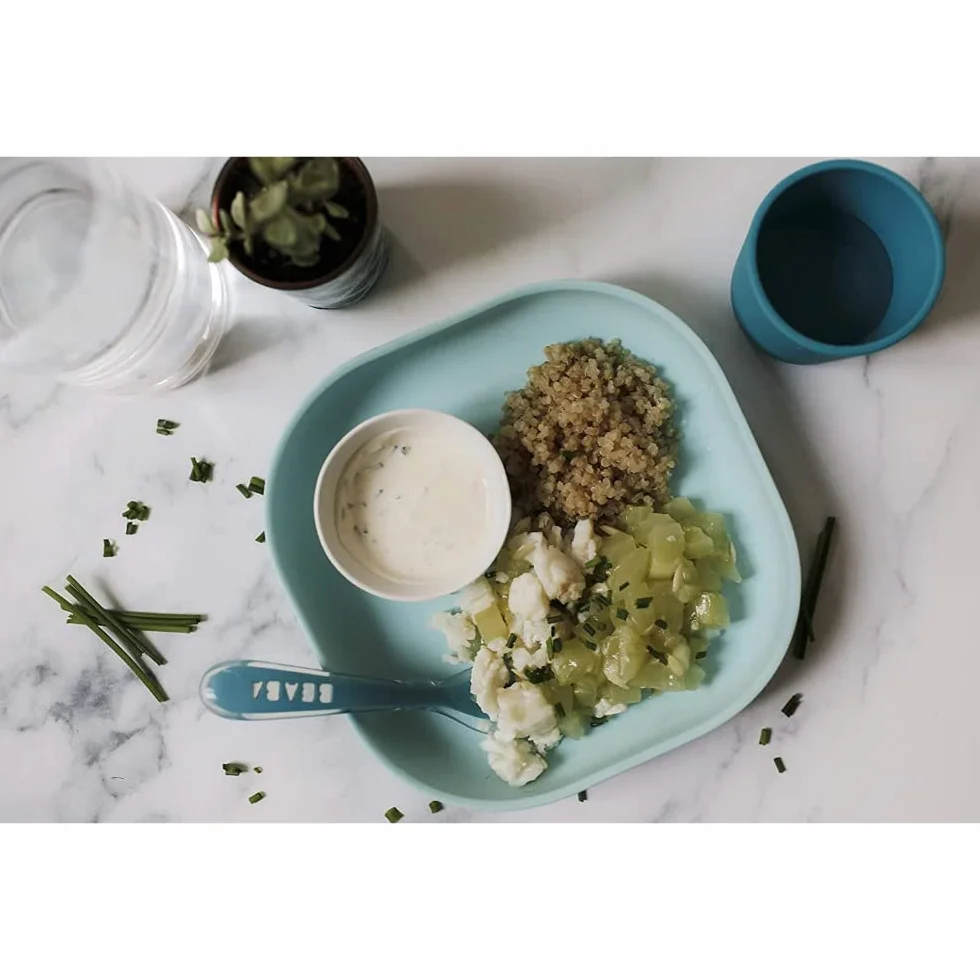Assiette Ventouse BÉABA 100% Silicone, Bleu, Compatible Micro-onde