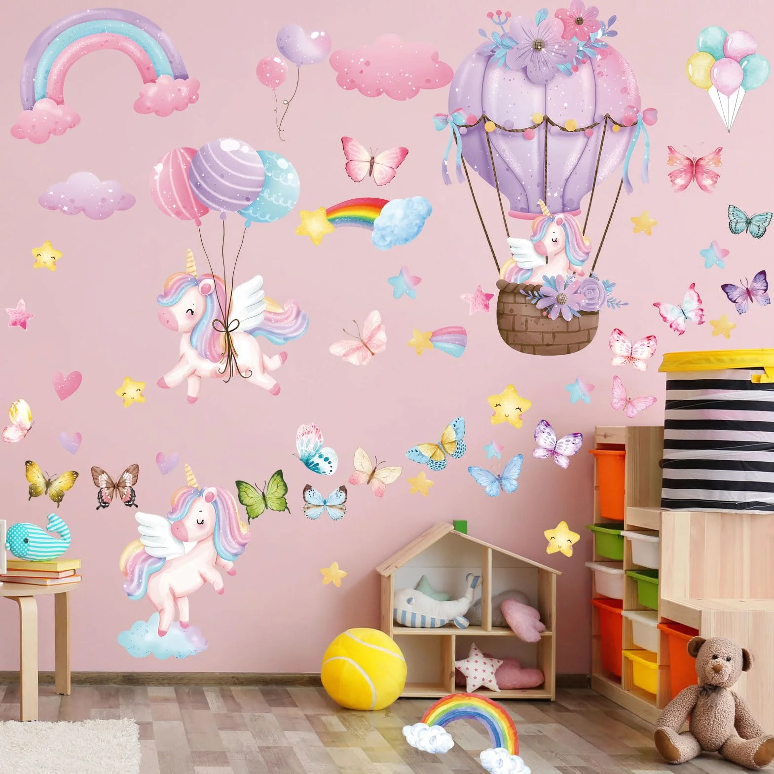 Licorne Étoile Lumineuse Autocollant Mural Arc en Ciel Décoration Murale Chambre Enfants